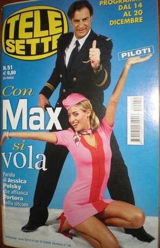 Jessica and co-star Max Tortora on the cover of a tv magazine for the network sitcom "Pilots"
