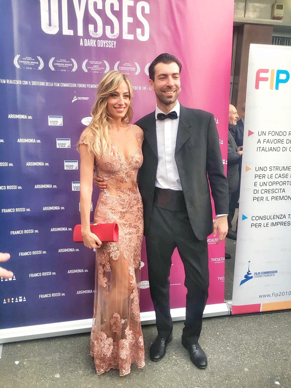 Jessica with actor Andrea Zirio at the Italian premiere of their feature film "Ulysses"