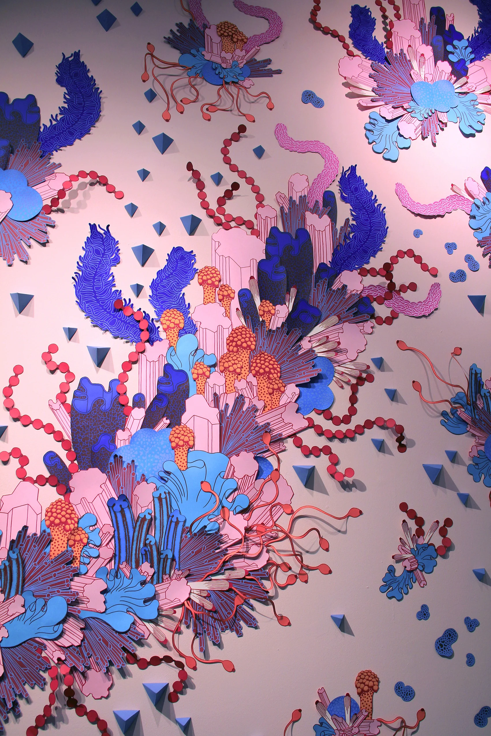 Expansion 001 , (detail) 2019. Mural installation realised in Mons Art Biennale, Belgium. Screen printing, paper, collage.