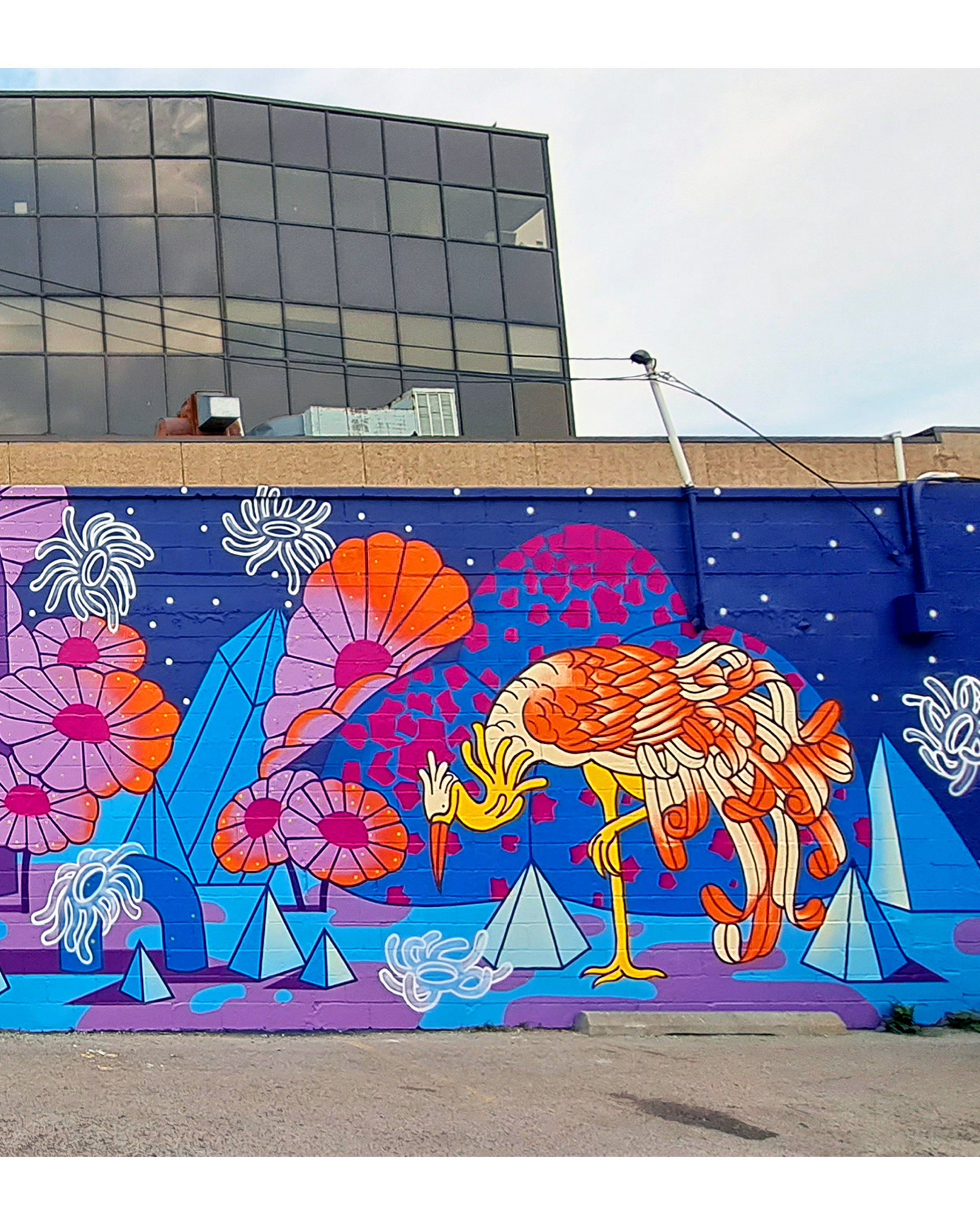  "Nocturne of other lands" painted for BUMP Mural Festival  24’x60’ Exterior Acrylic Paint, Spray paint  Calgary, AB, Canada - 2023  Client: Walls Alive 