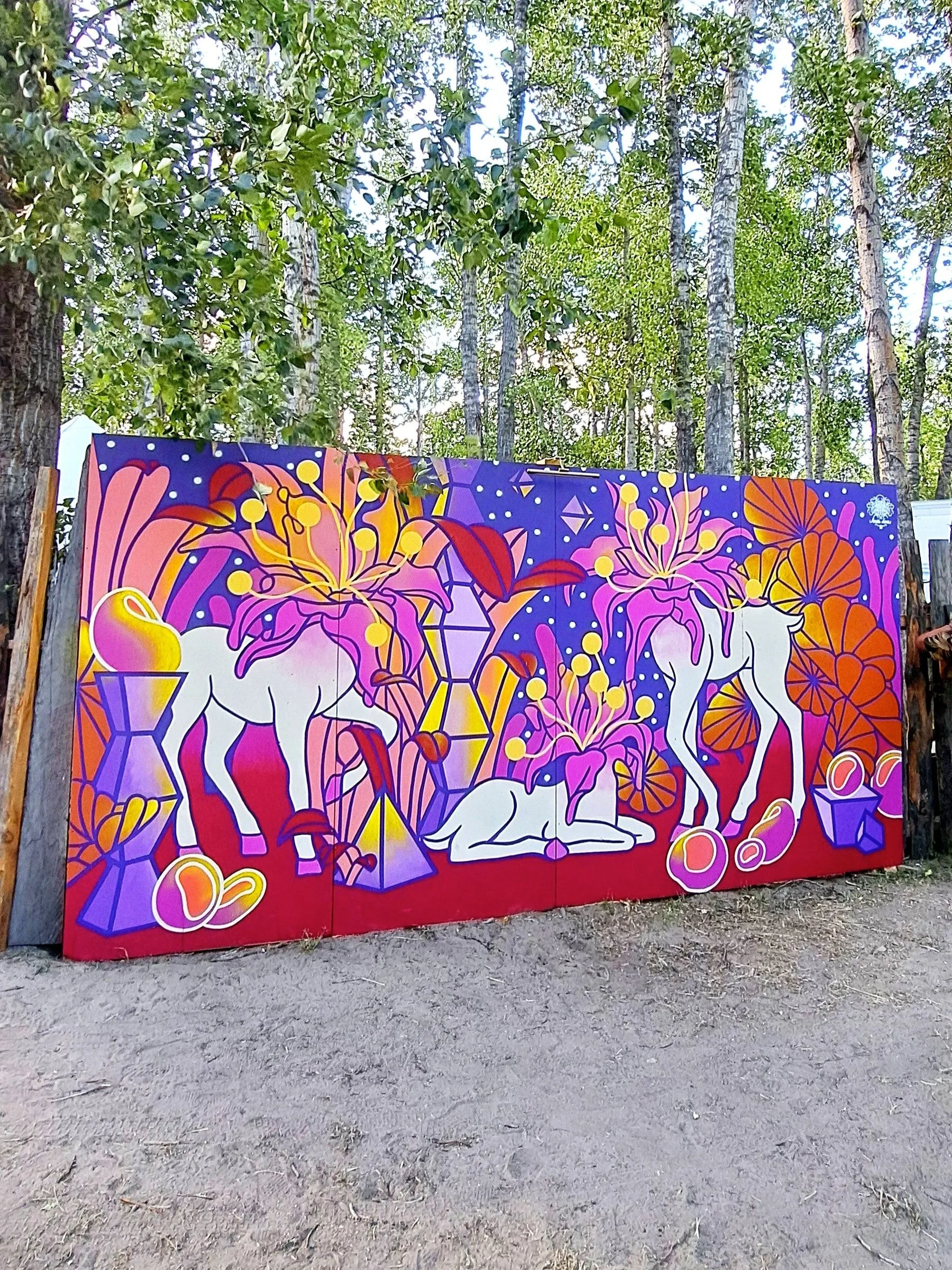  “Nocturnal Creatures”  8’x16’ Exterior Acrylic Paint + Spray paint  2025  Client: Basscoast Music Festival 