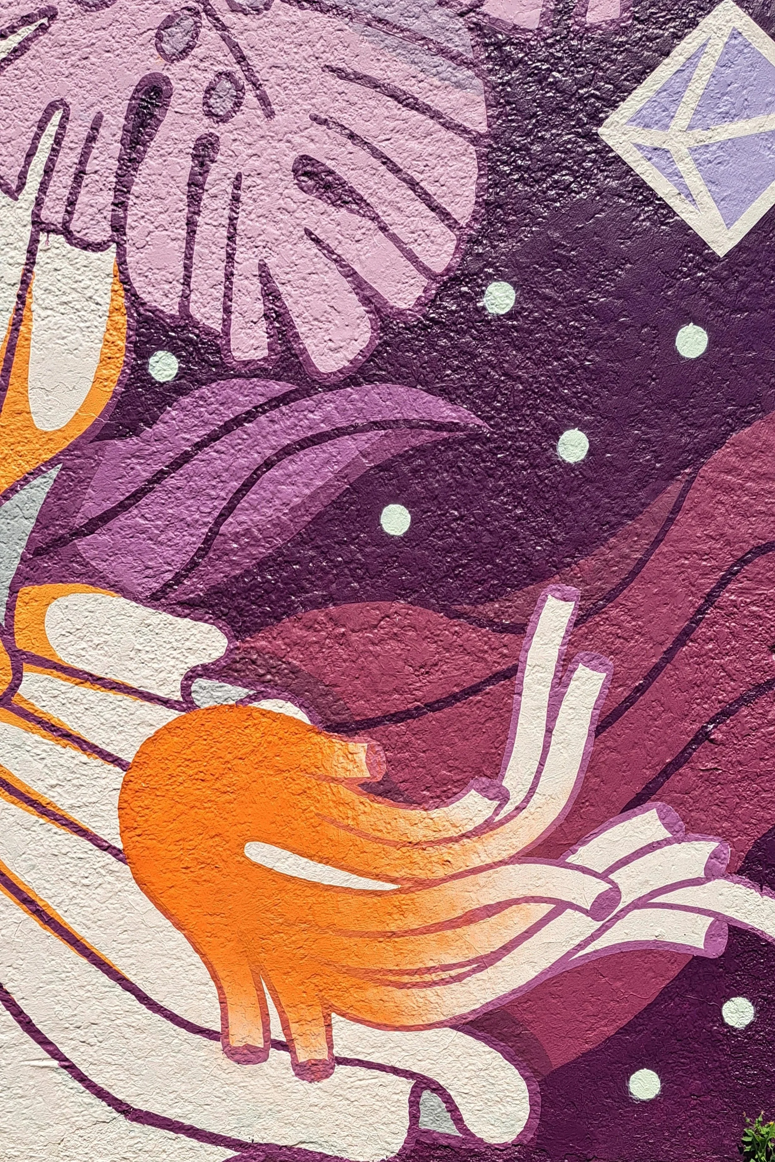  "Trillium Symphony" painted for Nelson Mural Festival  40’x12’ Exterior Acrylic Paint, Spray paint  Nelson, BC, Canada - 2024  Client: Nelson Mural festival 