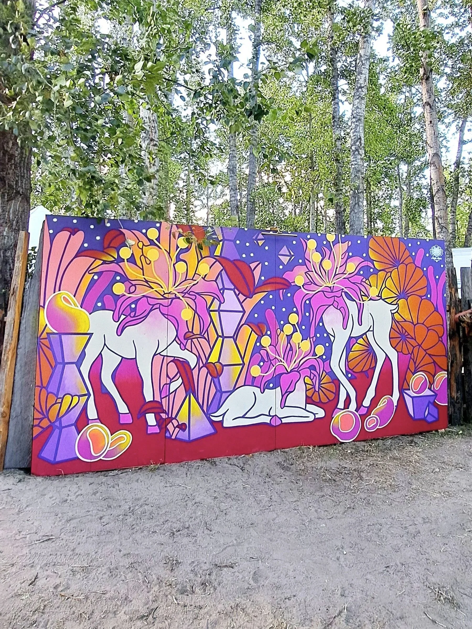  “Nocturnal Creatures”  8’x16’ Exterior Acrylic Paint + Spray paint  2025  Client: Basscoast Music Festival 