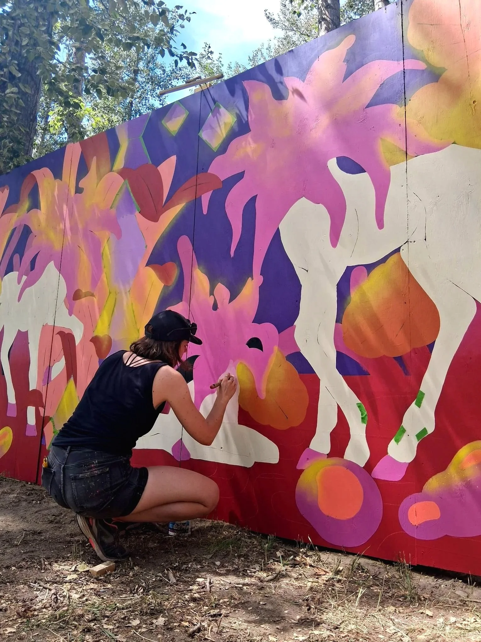  “Nocturnal Creatures”  8’x16’ Exterior Acrylic Paint + Spray paint  2025  Client: Basscoast Music Festival                                                                                                                                               