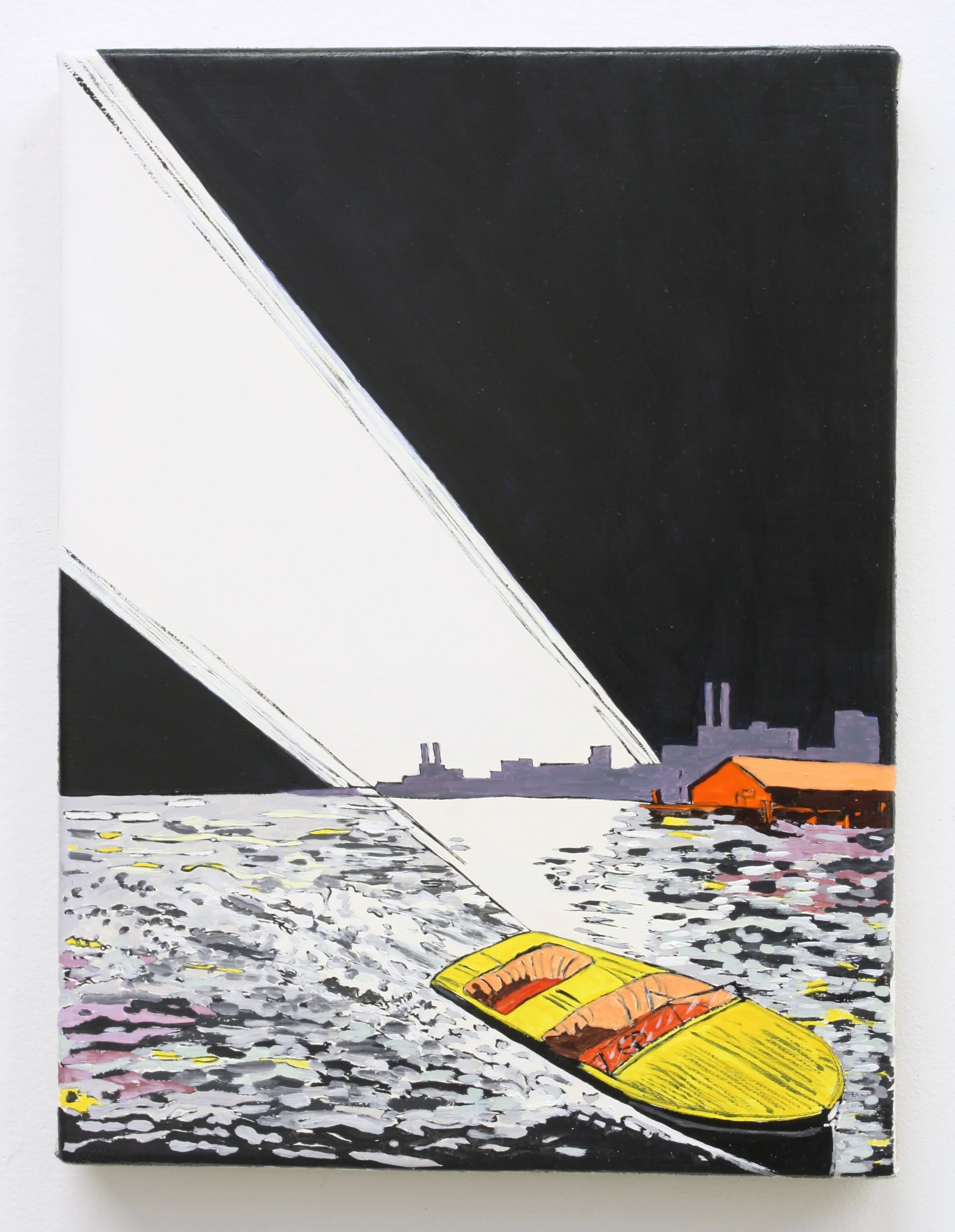"Untitled,Night Seascape w/City", 2014 , oil on Linen, 12 x 9 inches