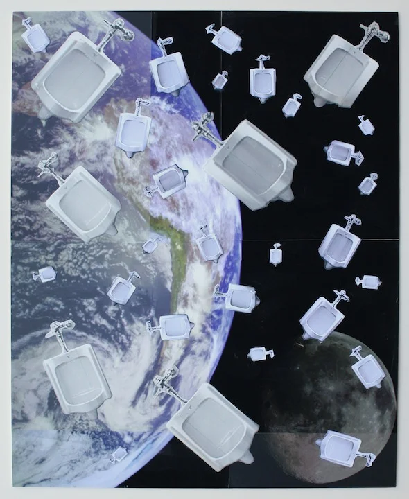 "Untitled, w/ Urinals", 2015 , unique inkjet print collage, 20 x 16 inches