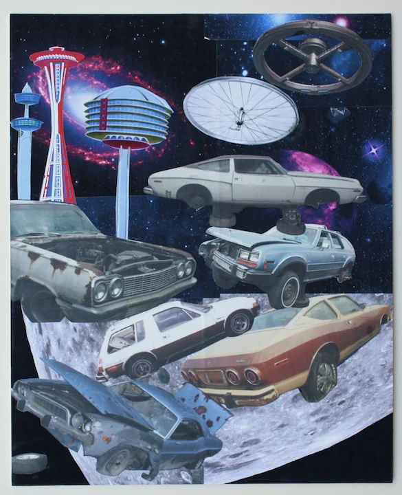 "Untitled, w/Cars", 2015 , unique inkjet print collage, 20 x 16 inches
