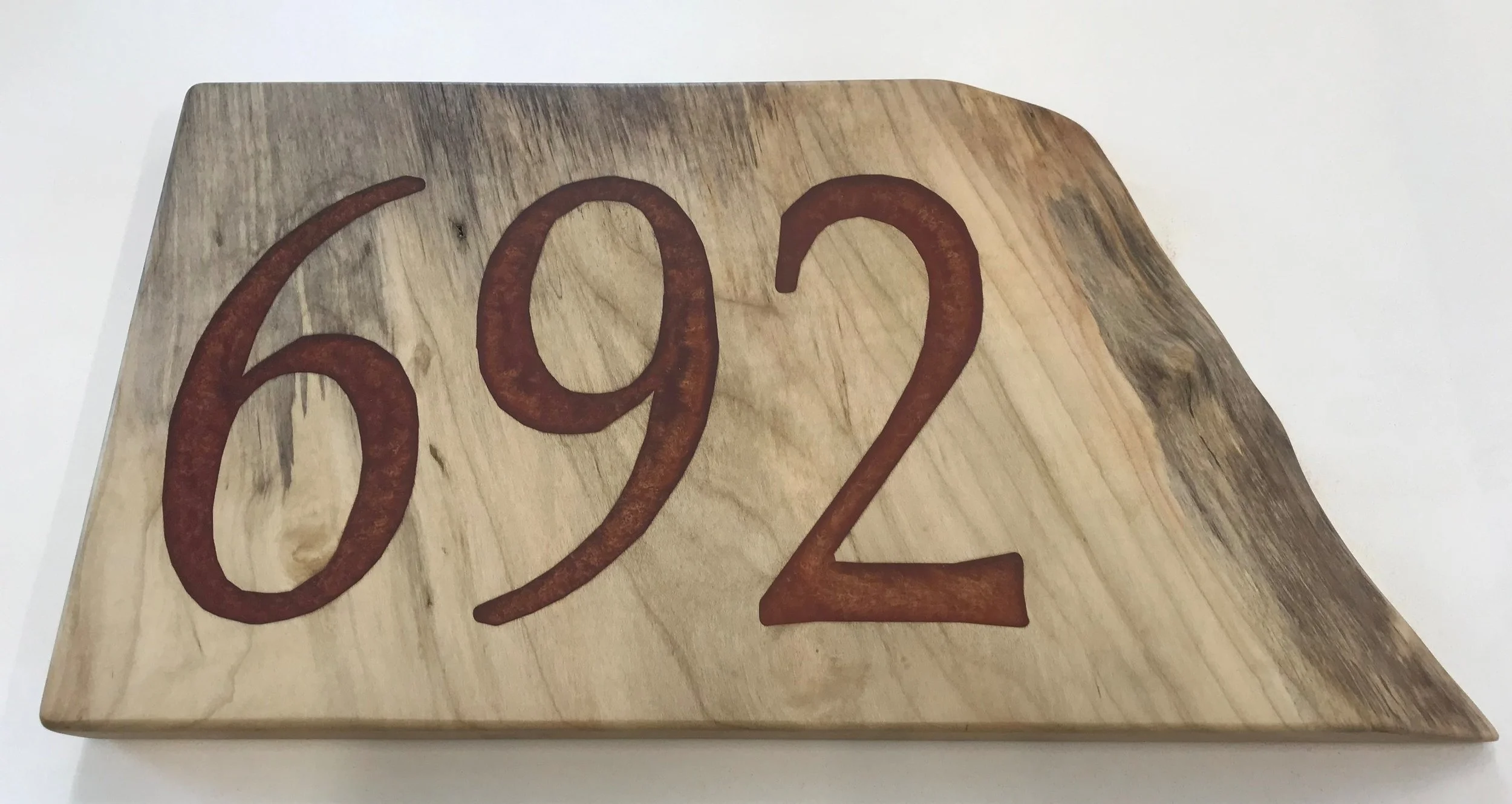  Live edge maple address sign. 