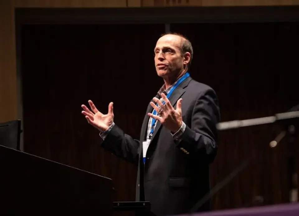  Jeffrey Freedman, of the University at Albany, is seen in 2019 presenting his research during an on-campus event. Freedman is one of the principal investigators involved in the North American Forecasting Weather, Outage, Load &amp; Damage Initiative