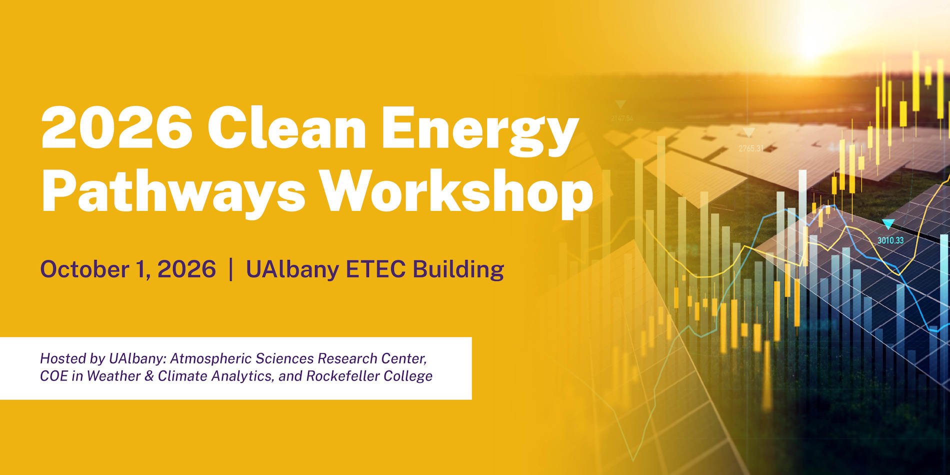 2026 Clean Energy Pathways Workshop Banner showing event date and location with solar panels visible to the right.
