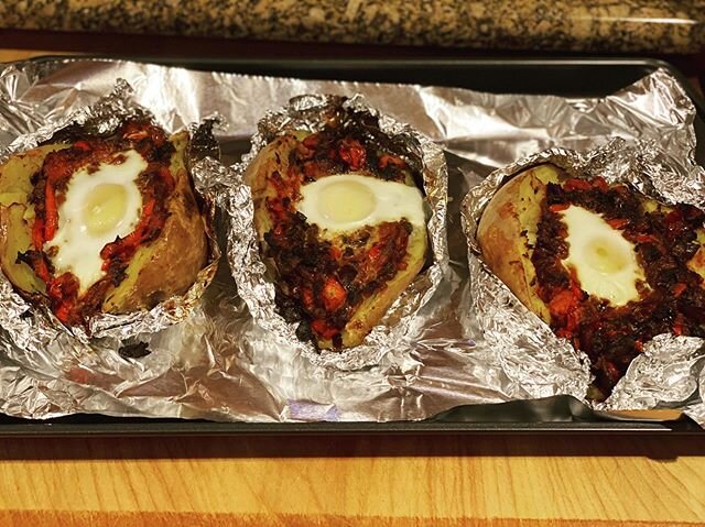 Tonight I made shakshuka sweet potatoes from the @goop recipe. A great twist on comfort food.