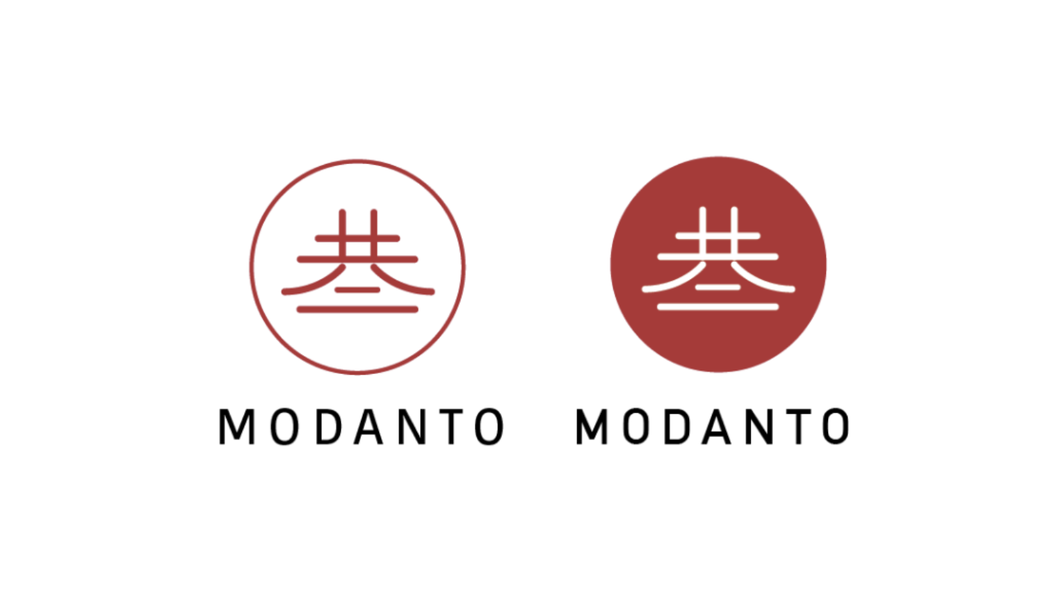 Logo: the white-heavy icon represents Modanto's modern side, while the red-heavy icon represents its traditional