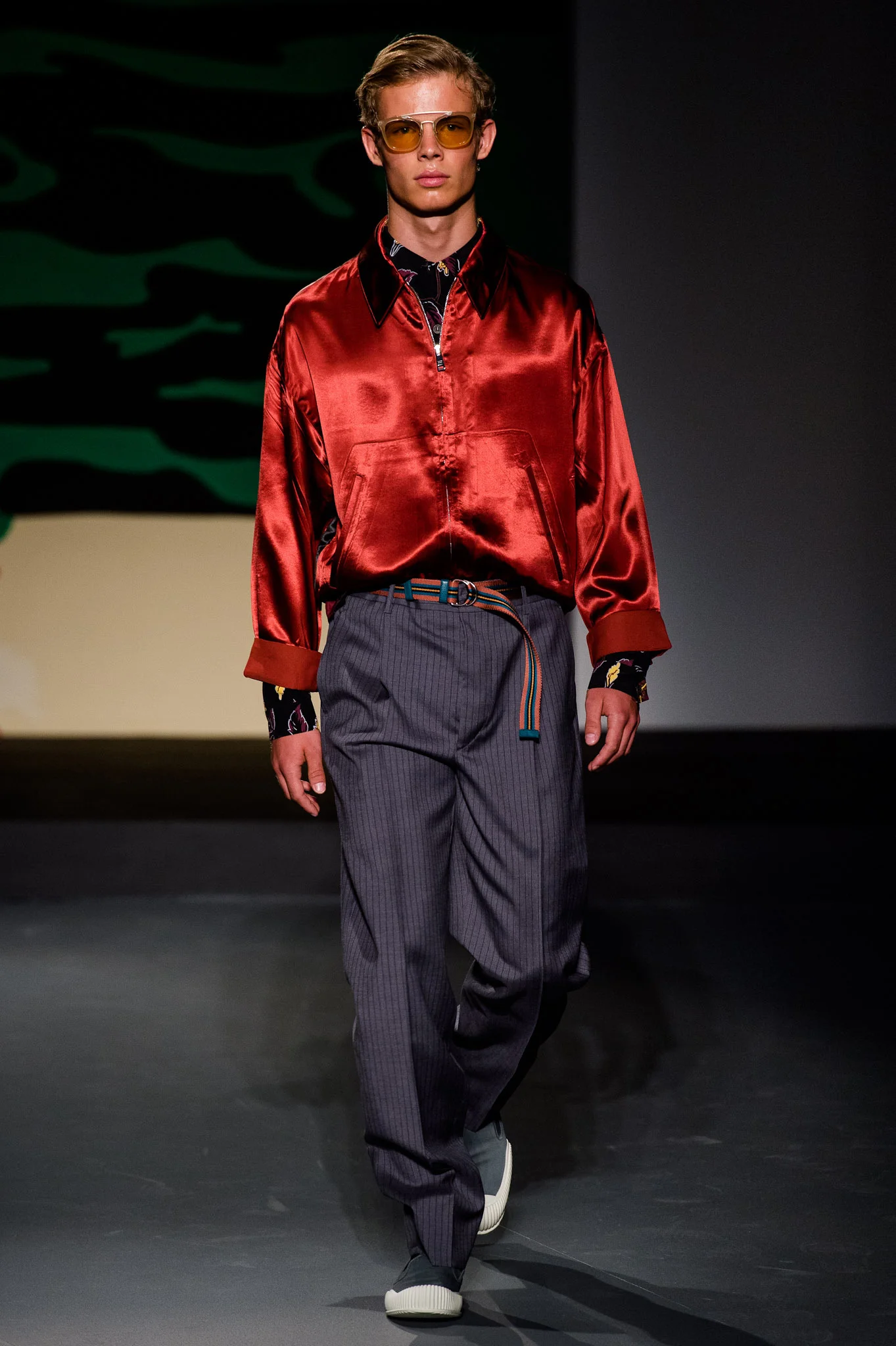 Red Silk Satin Bowling-style Shirt