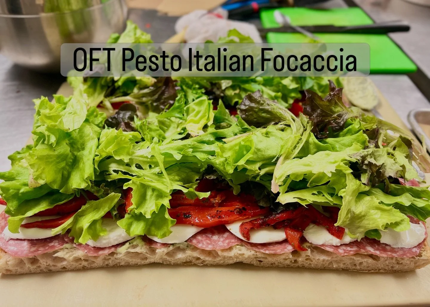 Lunch just got a whole lot better. 🌿🥖

Introducing the OFT Pesto Italian Focaccia Sandwich &mdash; your new grab-and-go obsession.

Genoa Salami &middot; Fresh Mozzarella &middot; Roasted Red Peppers &middot; Seasonal Greens &middot; Balsamic Drizz