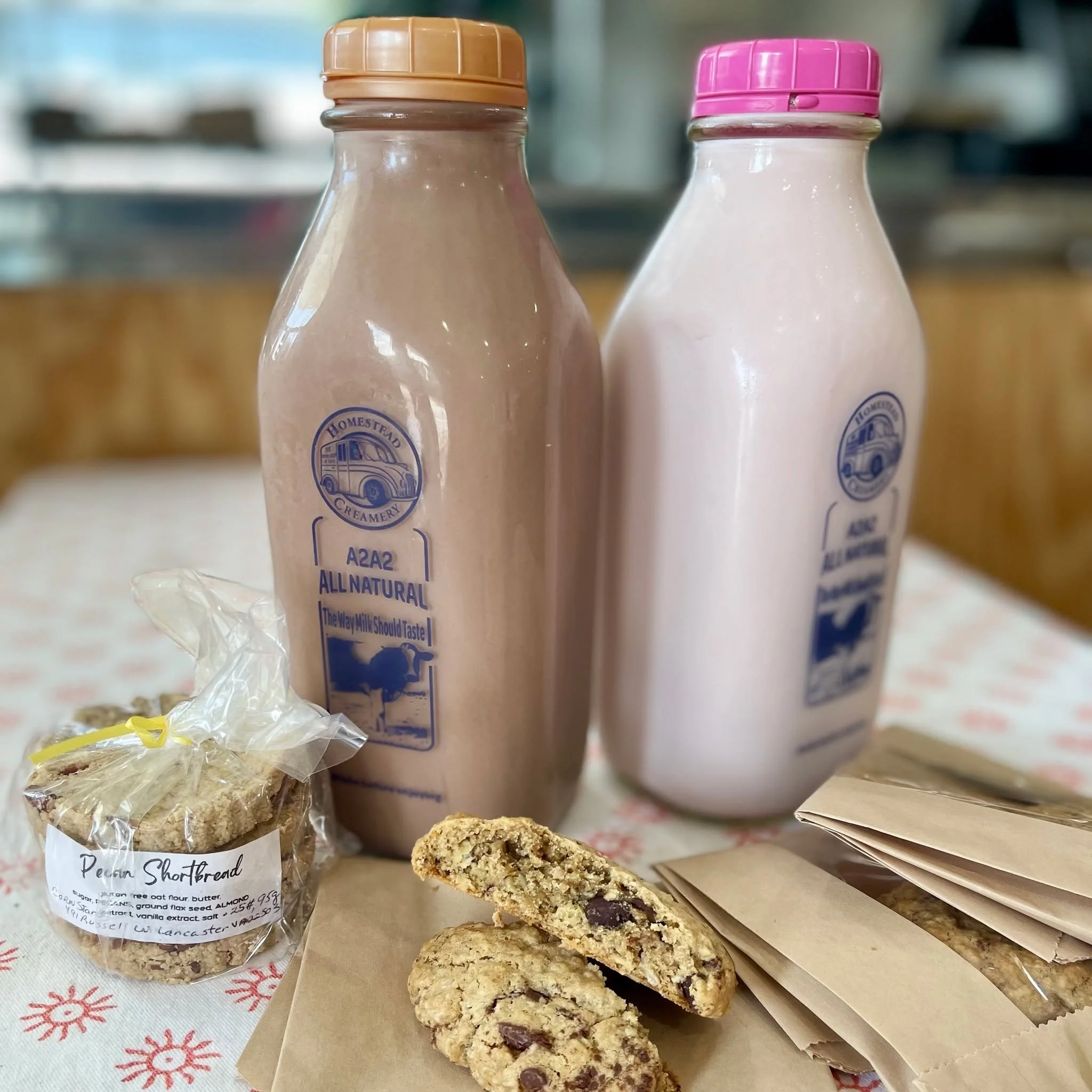 Fresh this week at OFT! Enjoy a treat of Homestead Creamery milk including Chocolate and Strawberry with our house-made cookies! 

We're restocked on our Chicken Salad made with Joyce's all natural chicken breast. 

New this week:  Shitake &amp; Oyst