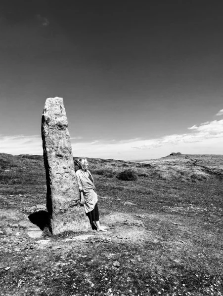 Liz Meadows standing at Shoveldown, Dartmoor