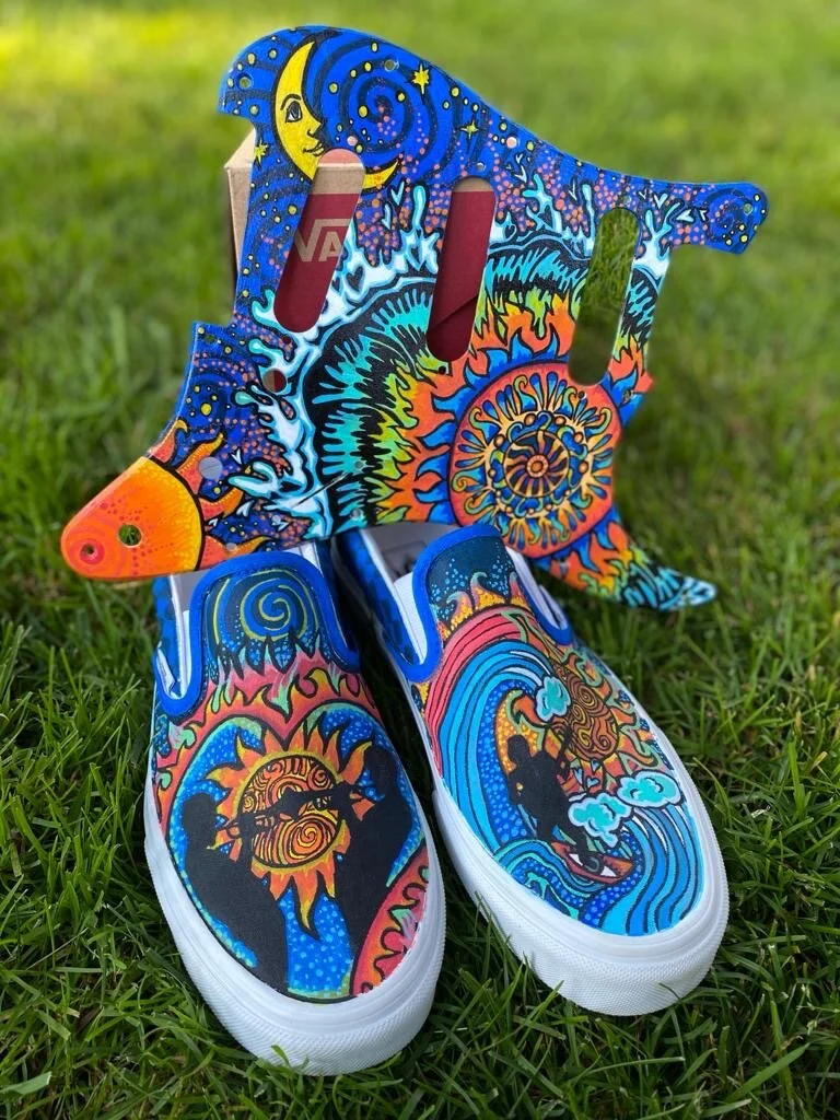 psychedelic fender pcikguard custom design and vans .JPG