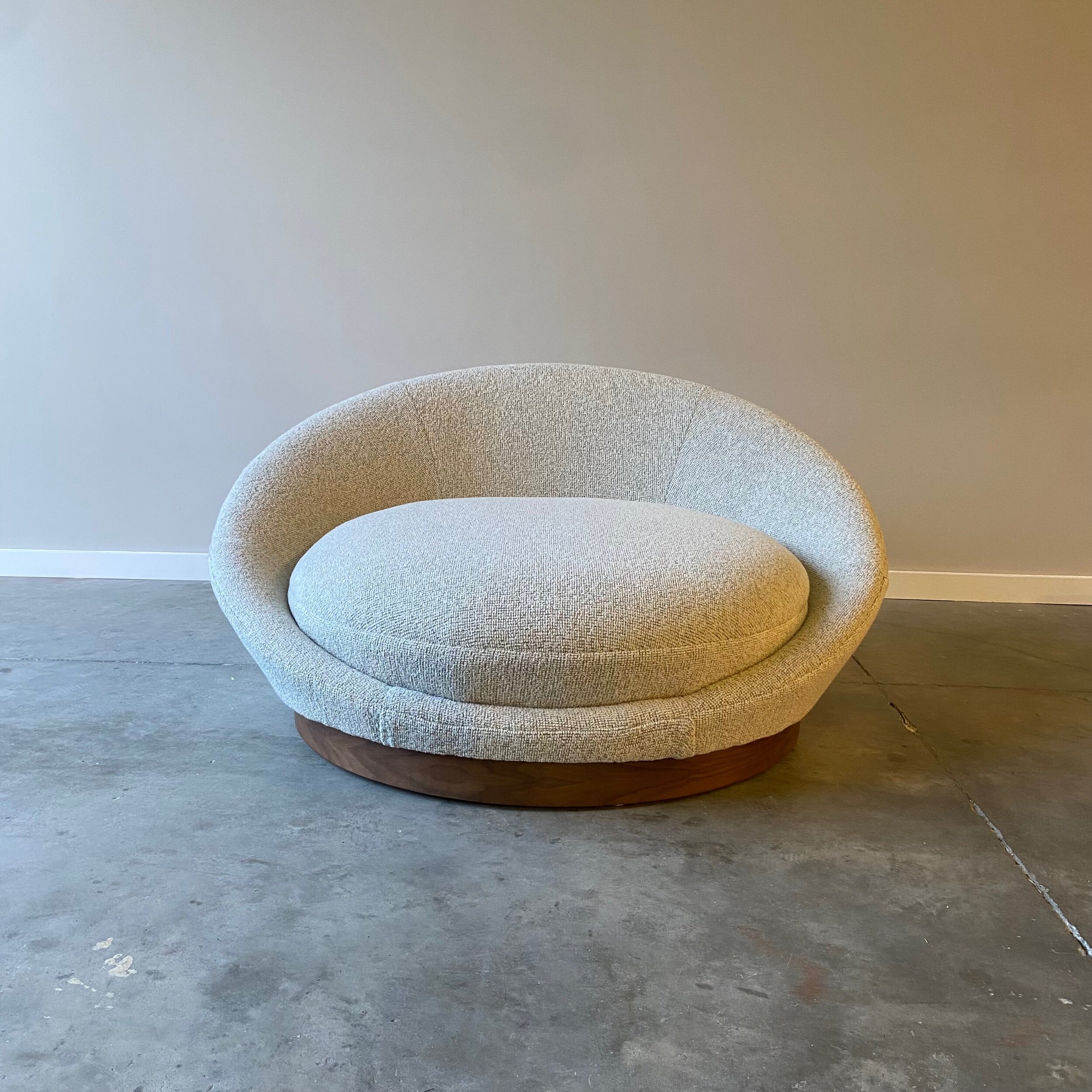 front view An incredibly comfortable statement piece from Milo Baughman with restored walnut base.  