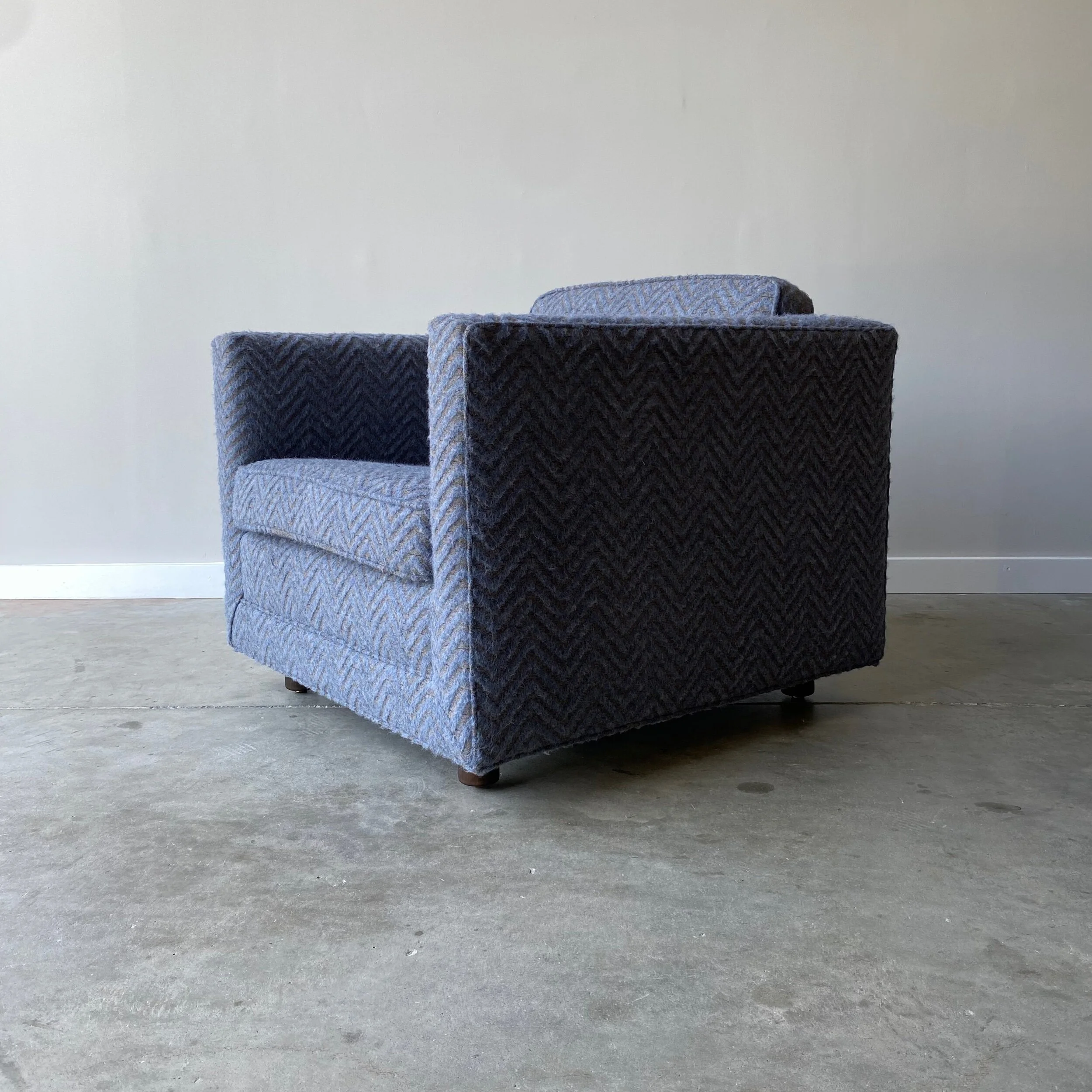 Classic cube lounDesigned by Ward Bennett for Brickel Associates, circa 1960 blue cube chair mid century modern, post modern, classic  