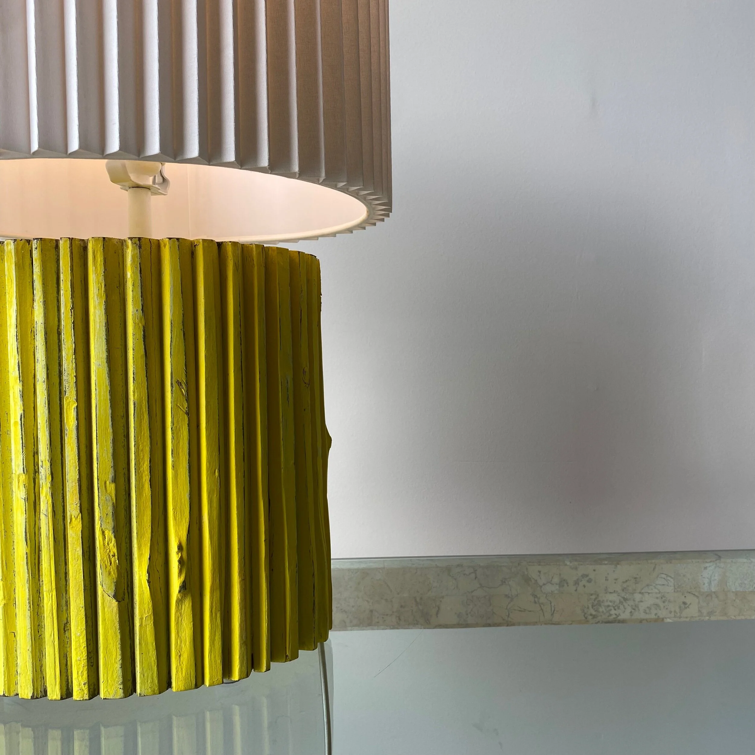 detail picture yellow handmade lamp by Ellie Richards