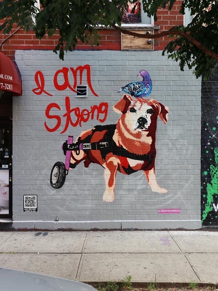 "I am strong (I am equal)" 2020, Mixed media mural in NYC, 14'x14'