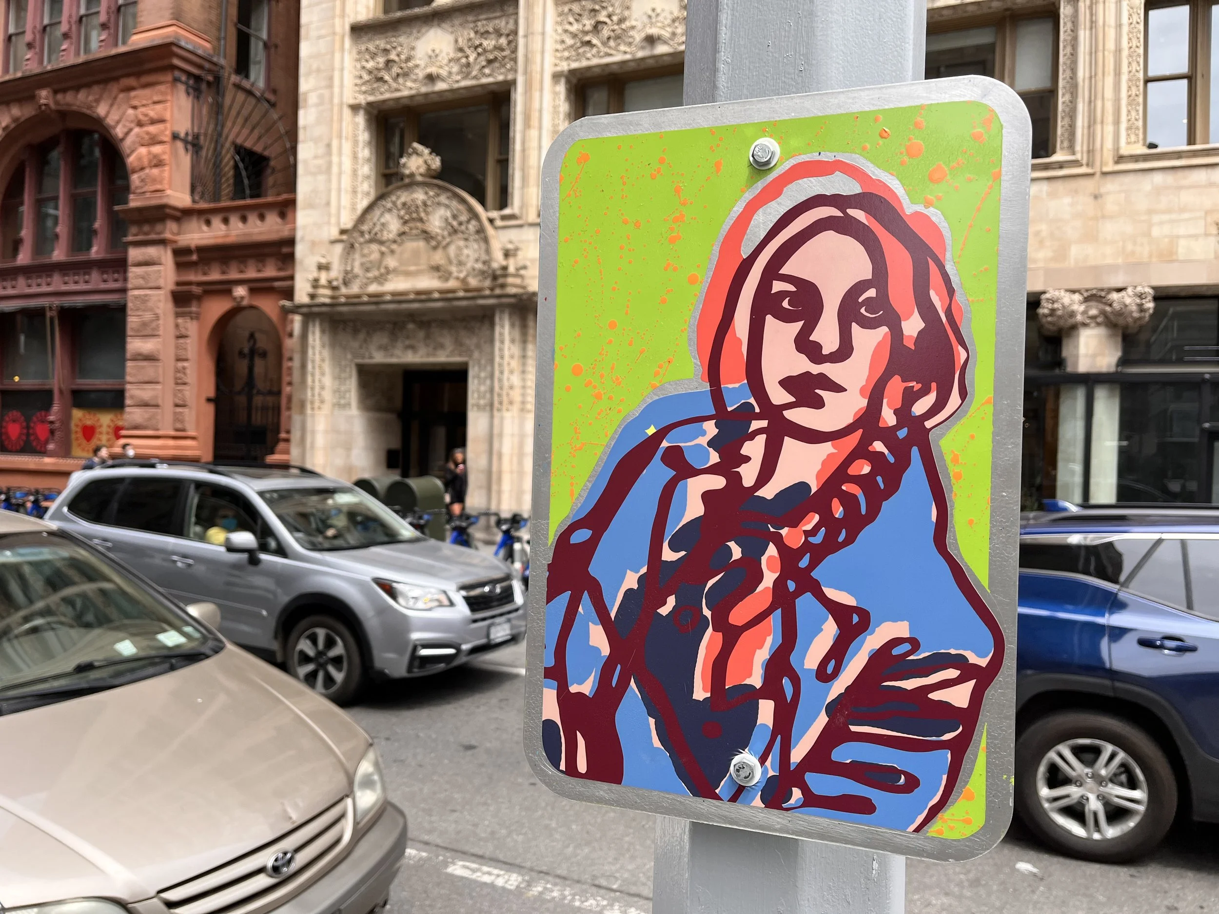 "Light Flurries (preoccupation)" 2020, Acrylic and acrylic spray enamel on aluminum, 12"x24", street installation