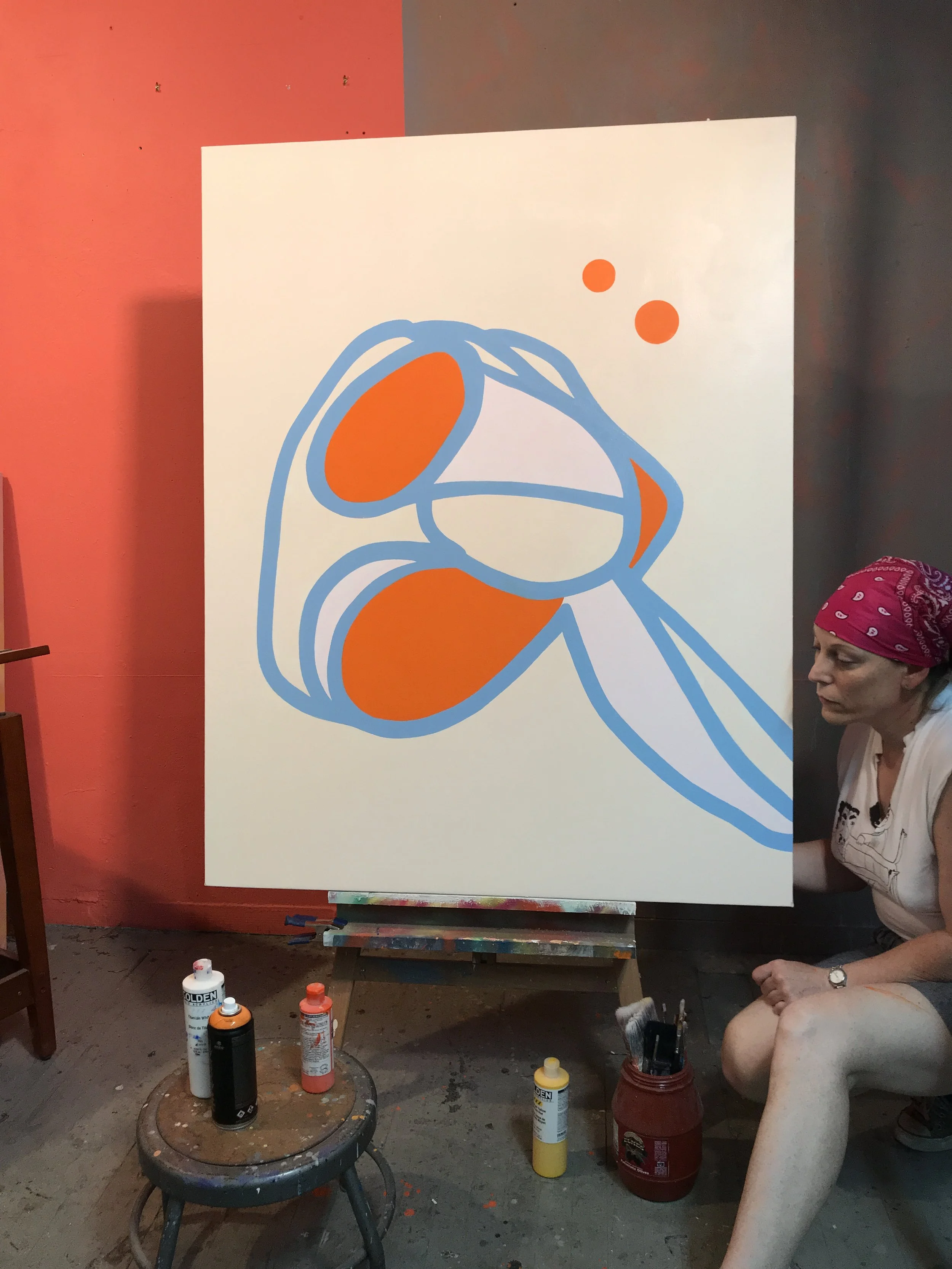 "Egg" 2020, Acrylic and Acrylic spray enamel on canvas, 36"x 48"