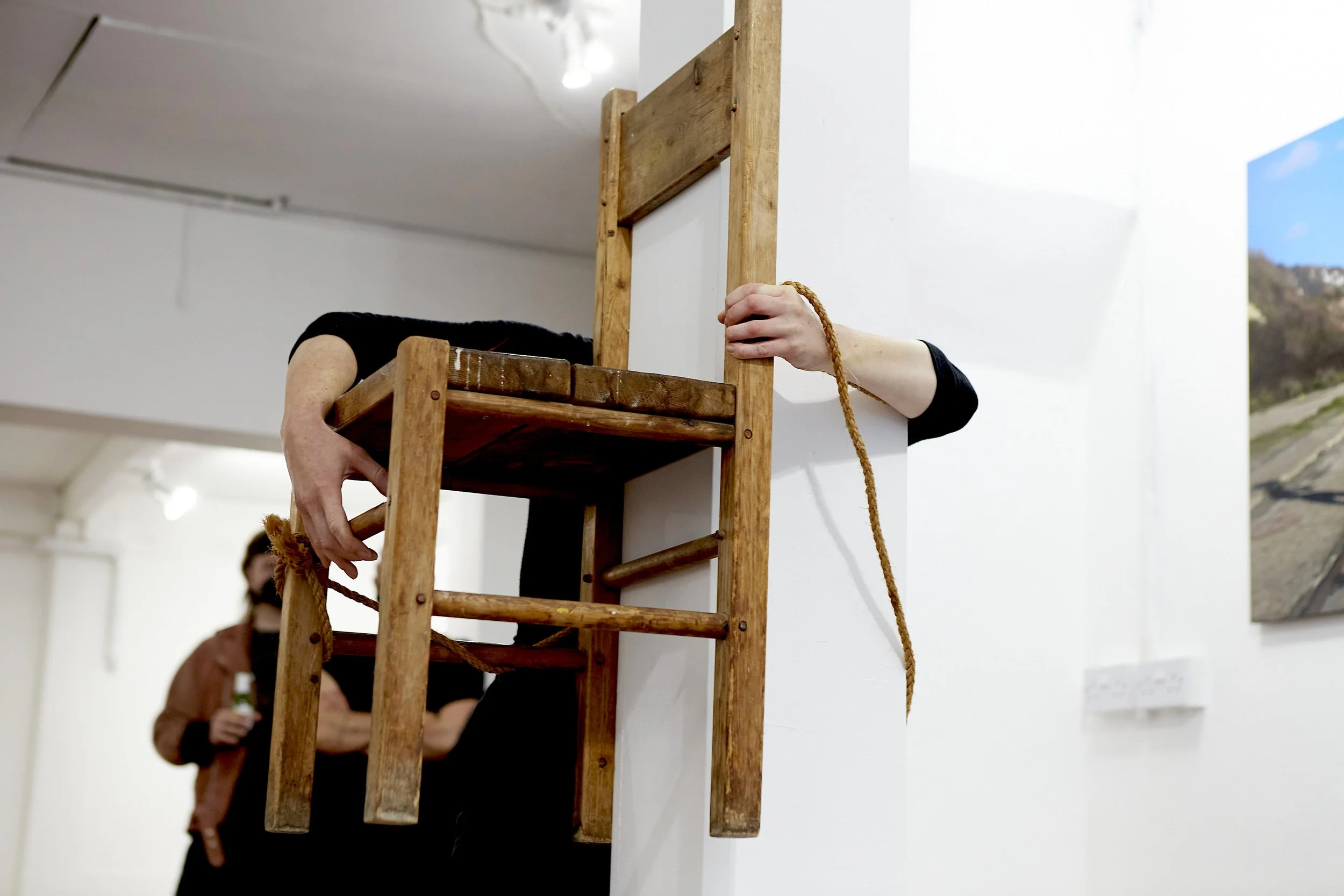  L A Y     chair  rope  root set in frozen honey  20 extruded bricks  pocketknife    PSX : a decade of performance art in the UK  Photographic Exhibition Launch  ]performance s p a c e[   Folkestone, Kent, England (UK)  28 MAY 2021  ph. Manuel Vason 