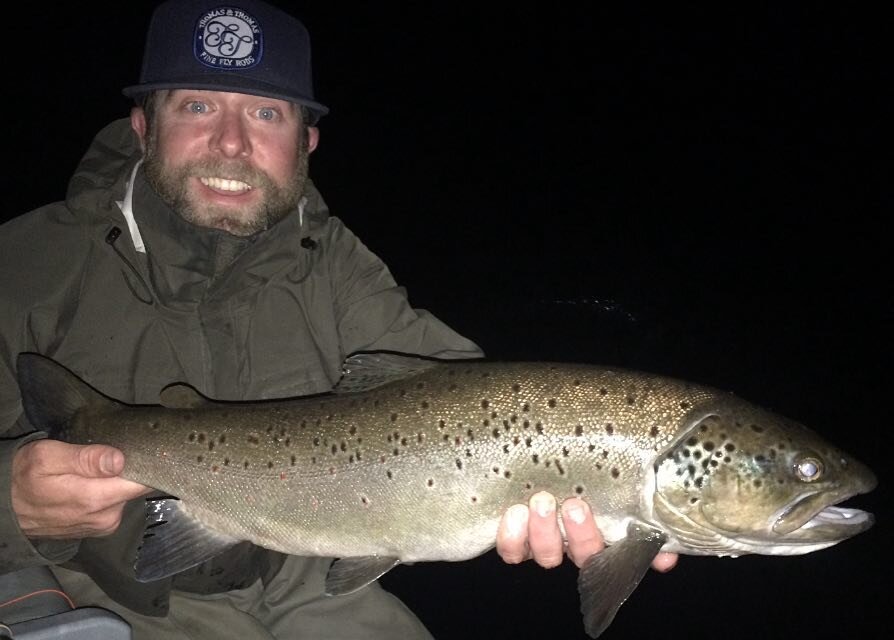 First slob of the VT season. And boy have I worked for it! This big girl ate a black double articulated bunny streamer at 10:30 at night! Thank you Thomas and Thomas for the 10 ft 7 wt NS 2 that subdued the beast! What a stick!