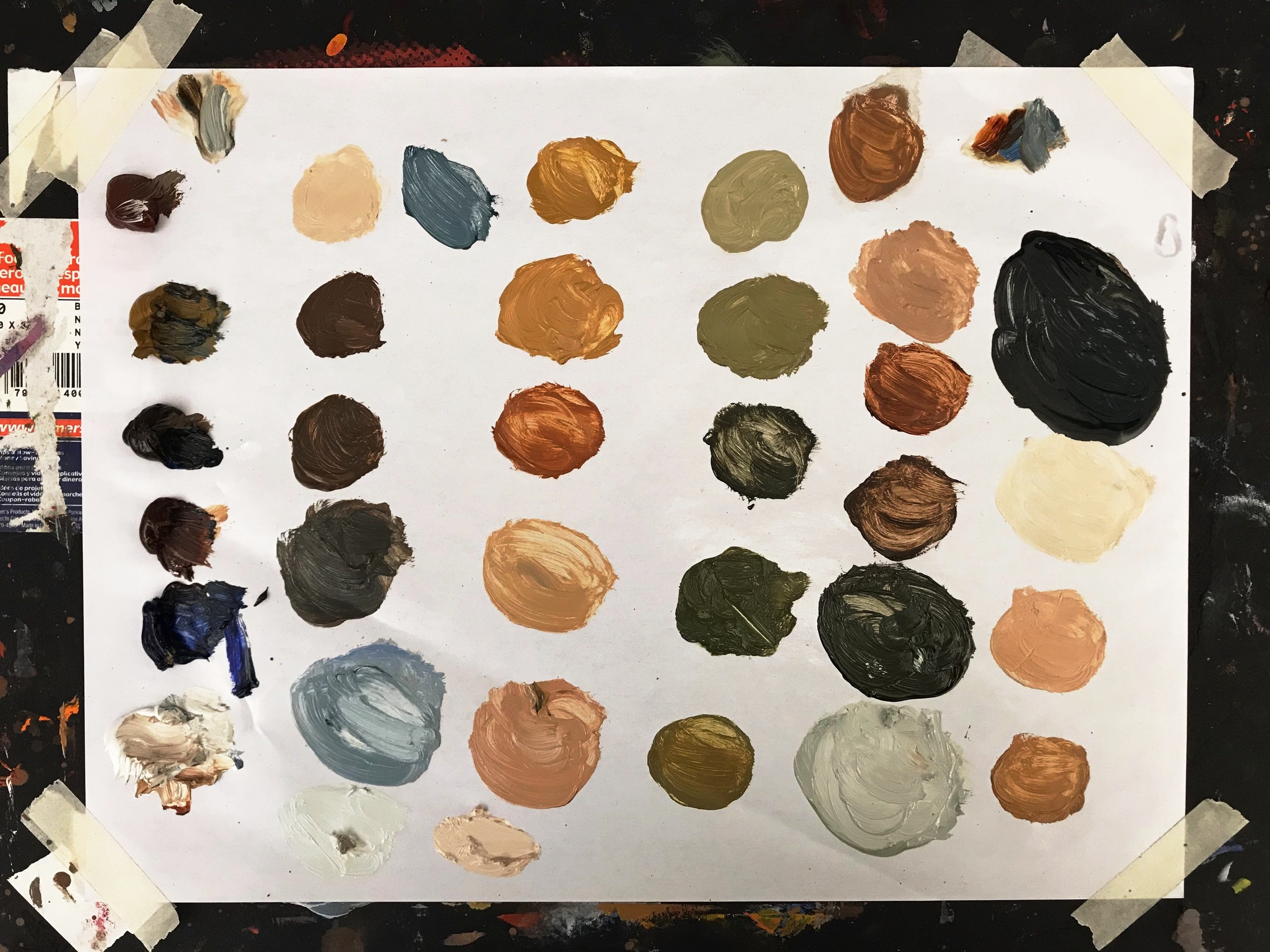 This is what my palette eventually looked like after a lot of trial and error with color mixing. And after ditching acrylics again.
