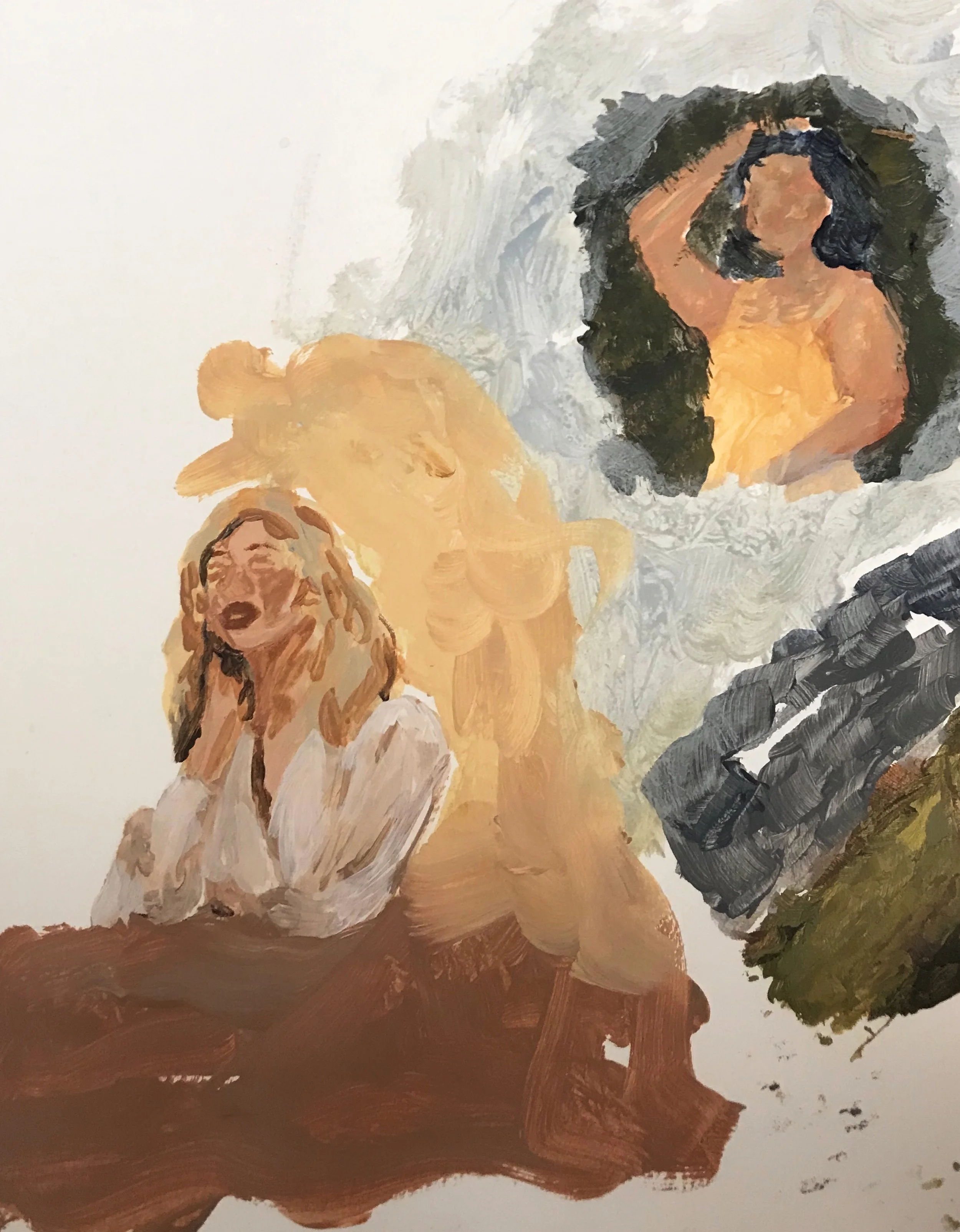 More acrylic on gessoed paper. My old life drawing professor once said when you feel bad about your work not being appreciated in an academic setting you should post it on facebook or instagram so your family can see it and your confidence will be r…