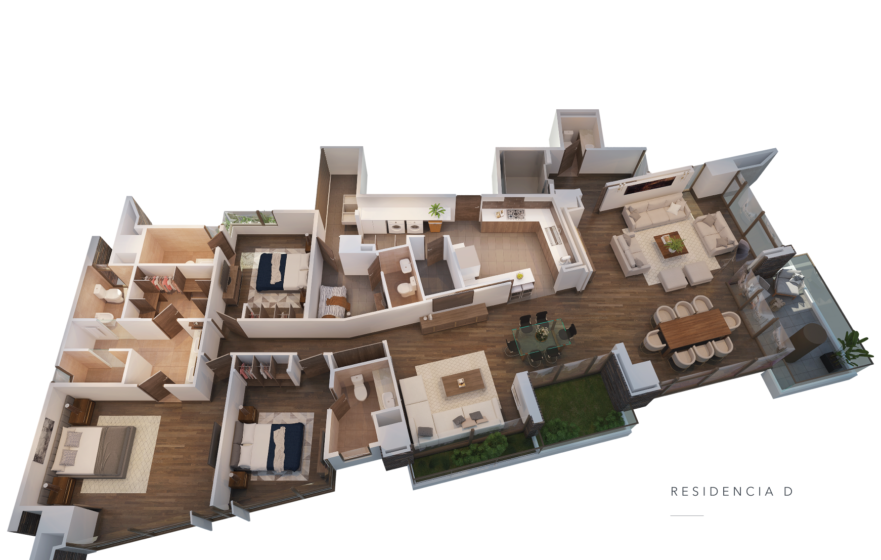 Residencias de 250m2 de áreas interiores y 35mts2 de terrazas jardín. incluye 3 estacionamientos y 1 bodega en el sótano.
