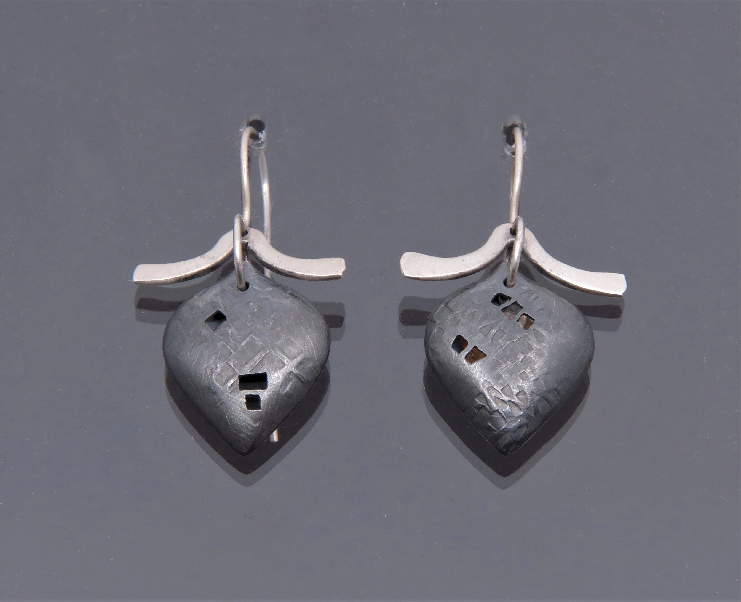 Small Oxidized Petal Earrings with Bars