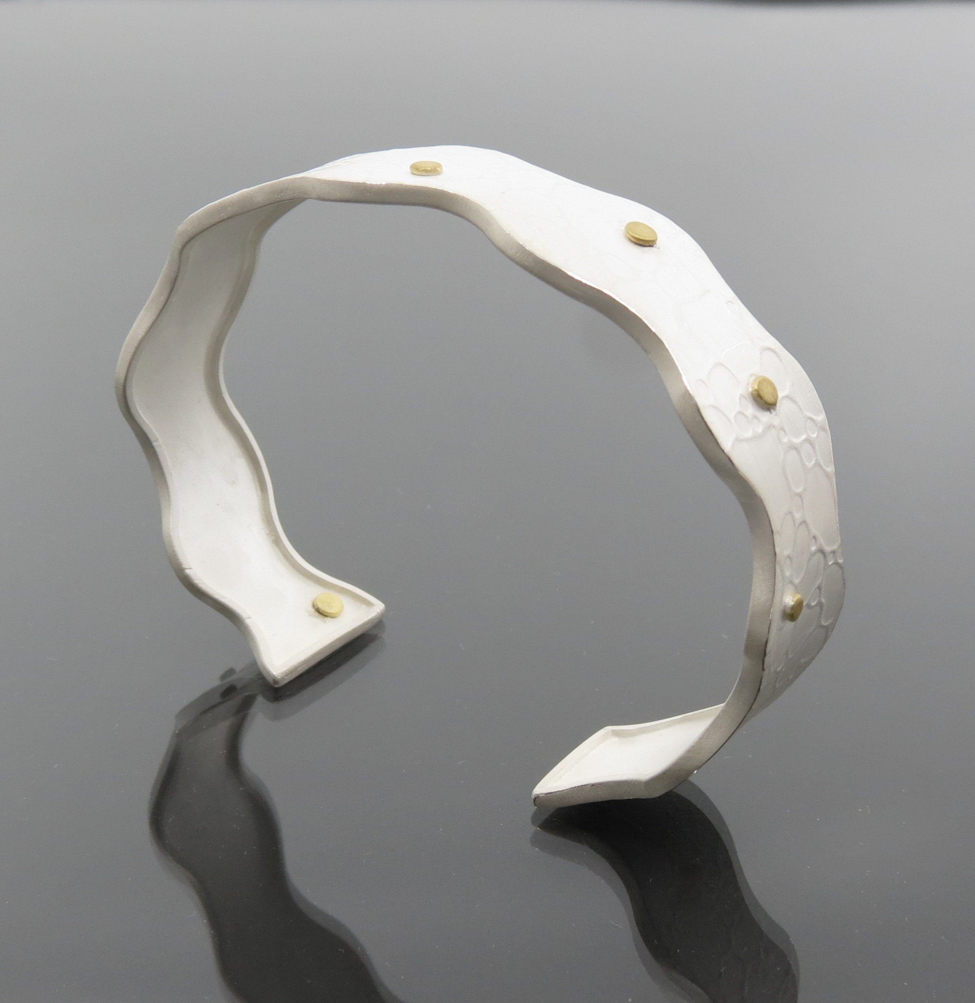 Straight Edged Sterling Cuff with 18k Gold Grassy Accents