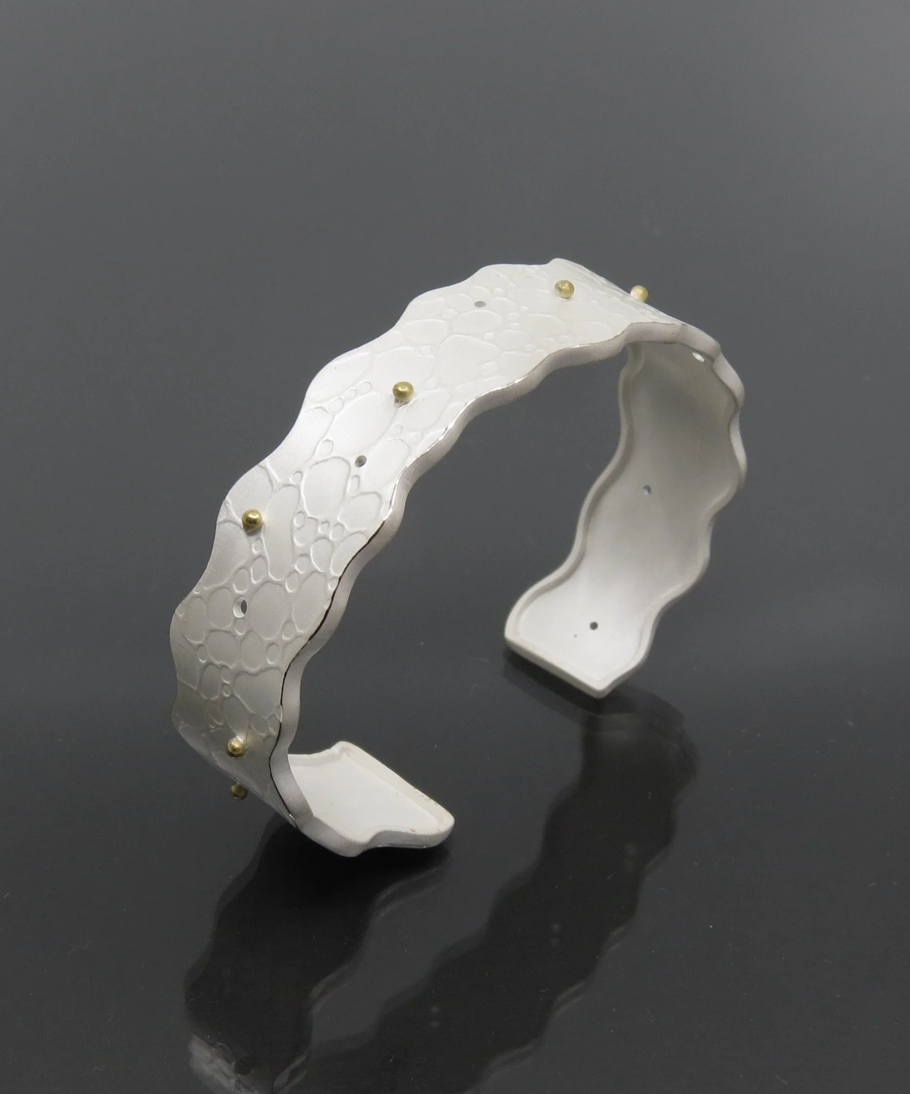 Wavy Edged Sterling Cuff with 18k Dots