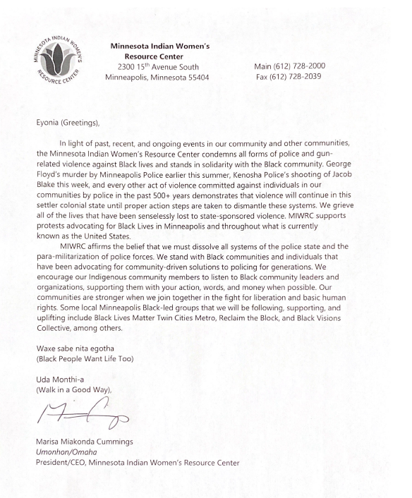 Letter in Solidarity with Black Communities