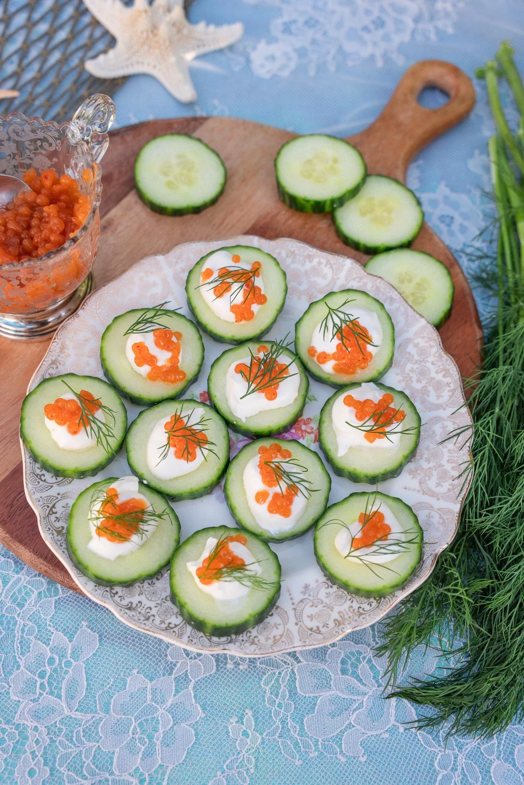 Cucumber Bites with Mango Sriracha Caviar