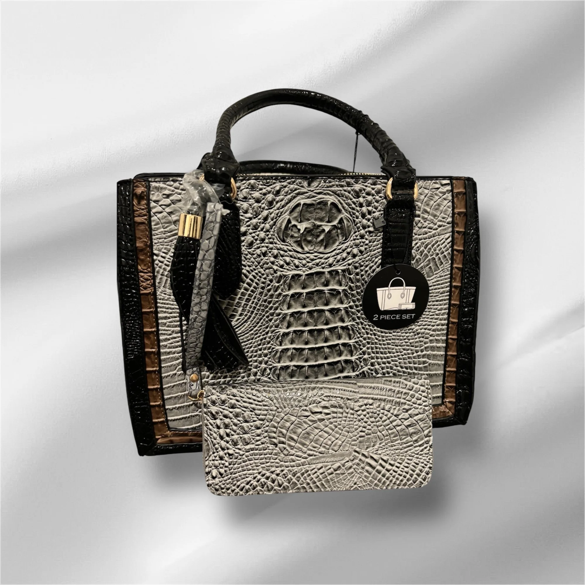 Color Block Crocodile Satchel Wallet Set