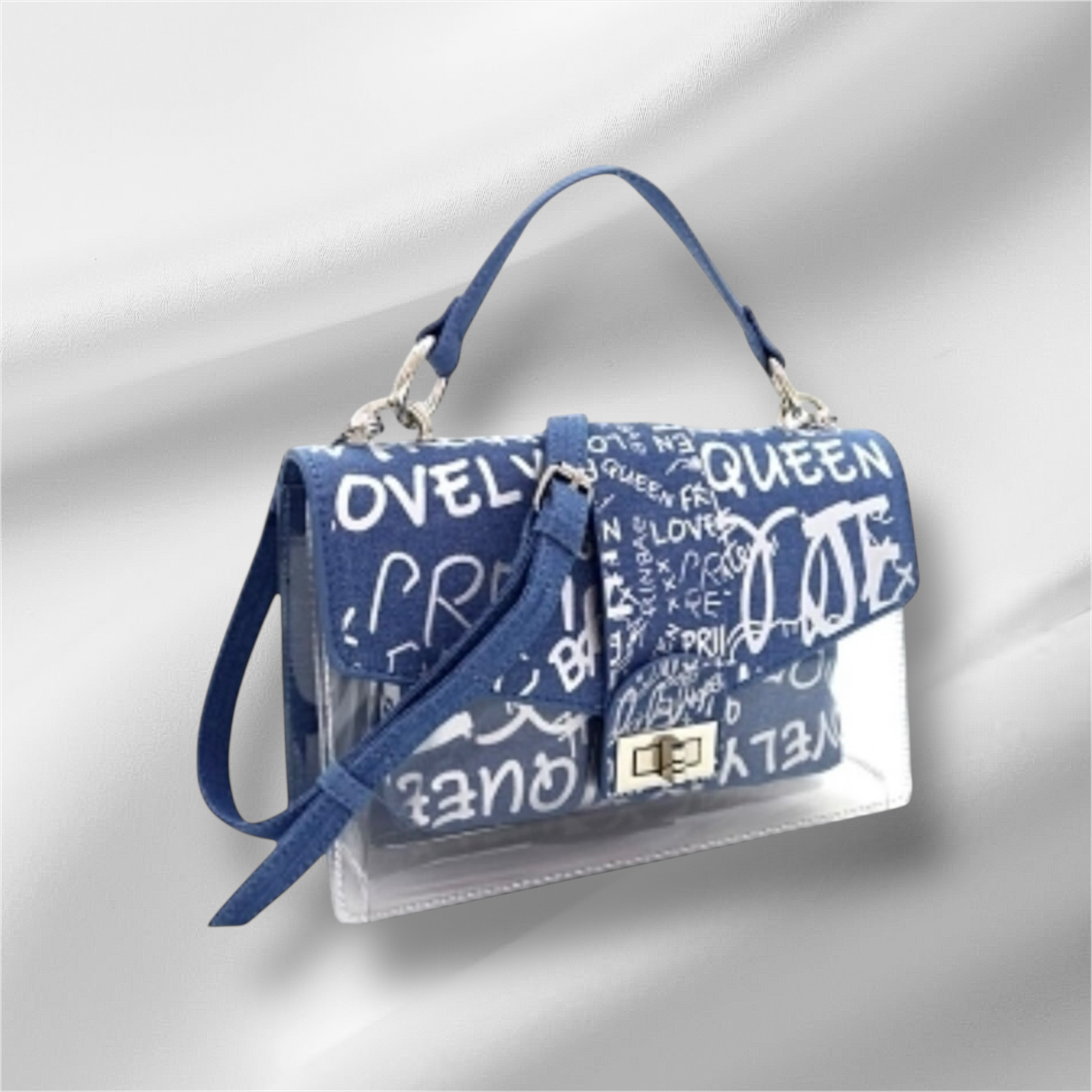 Denim Graffiti Top Handel Clear Satchel Wallet Set