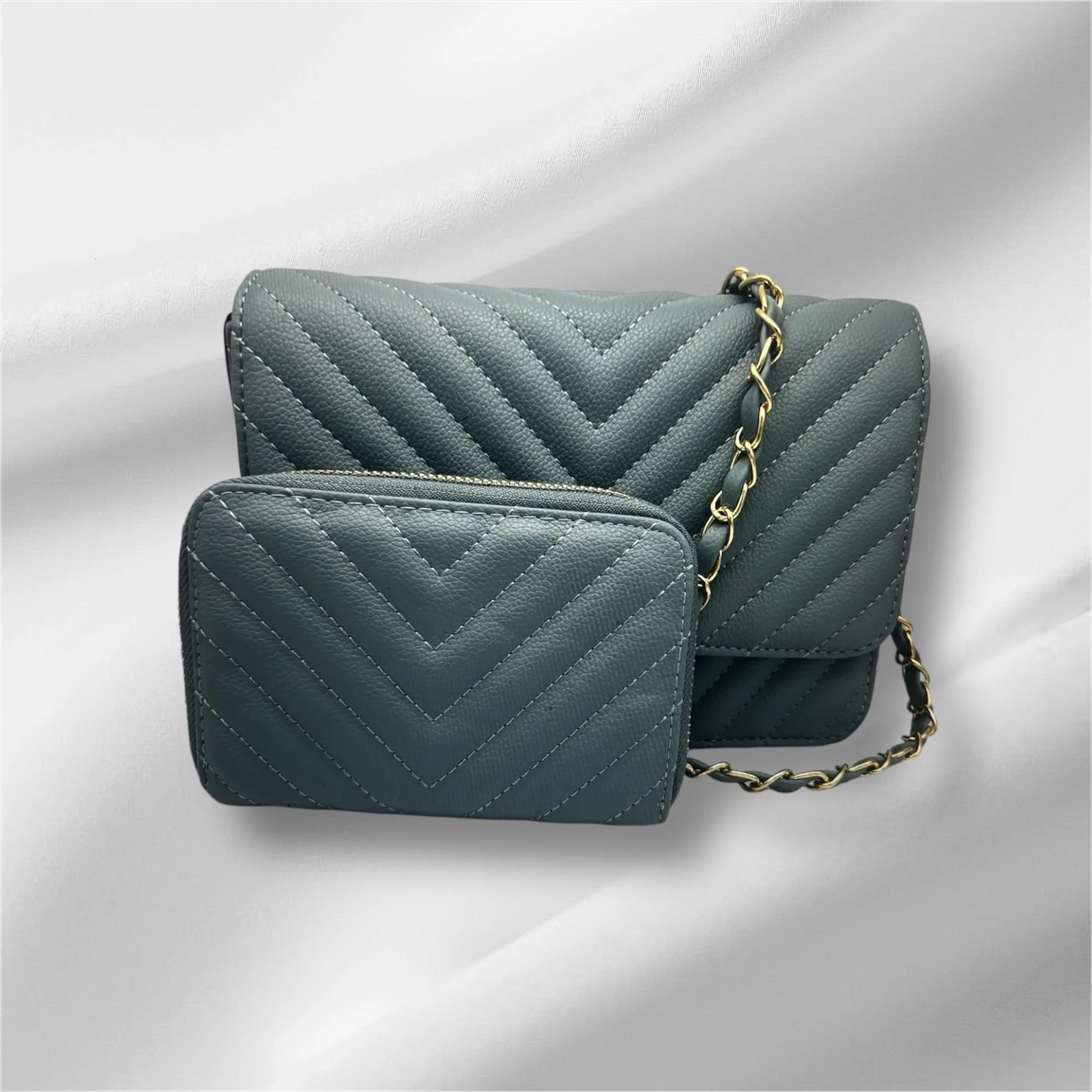 Denim Flap Shoulder Bag w/wallet