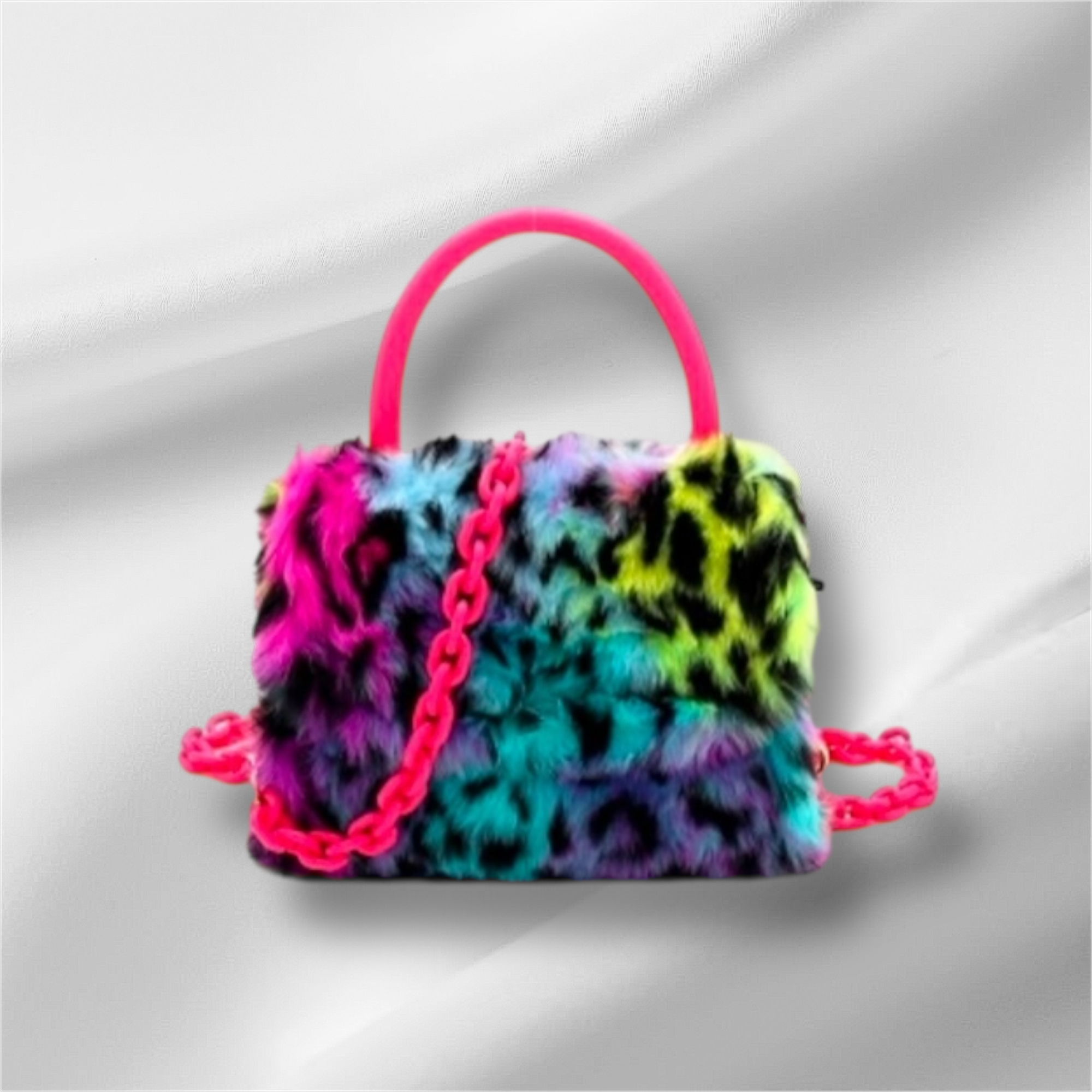 Neon-Pink Faux Fur Satchel