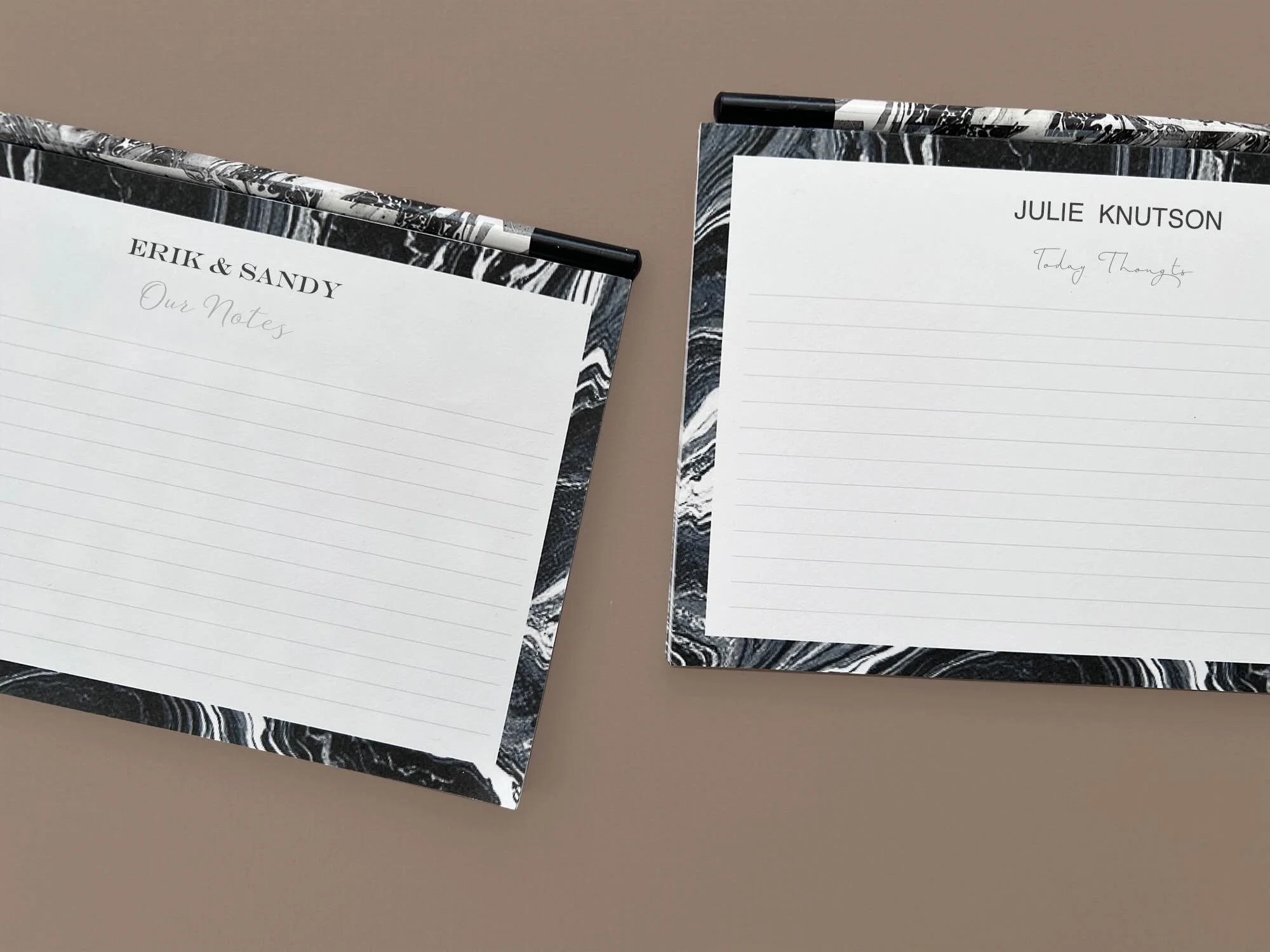 Bright paper for bright people. Our personalized Marble Notepad and pen, crafted from recycled paper, is one of our top gift picks this month🤍