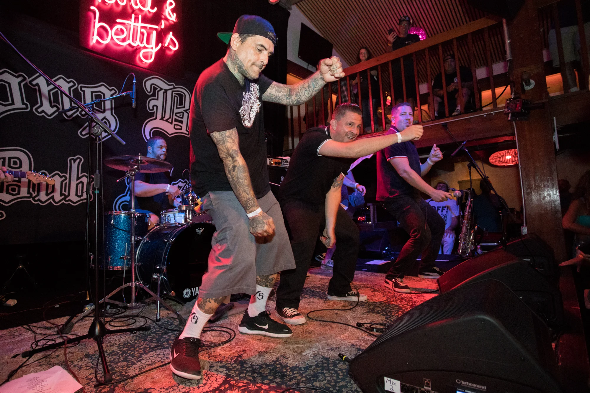 The Long Beach Dub All Stars’ Opie Ortiz joins the Aggrolites on stage at Bird & Betty’s. Photo: LJ Hepp.
