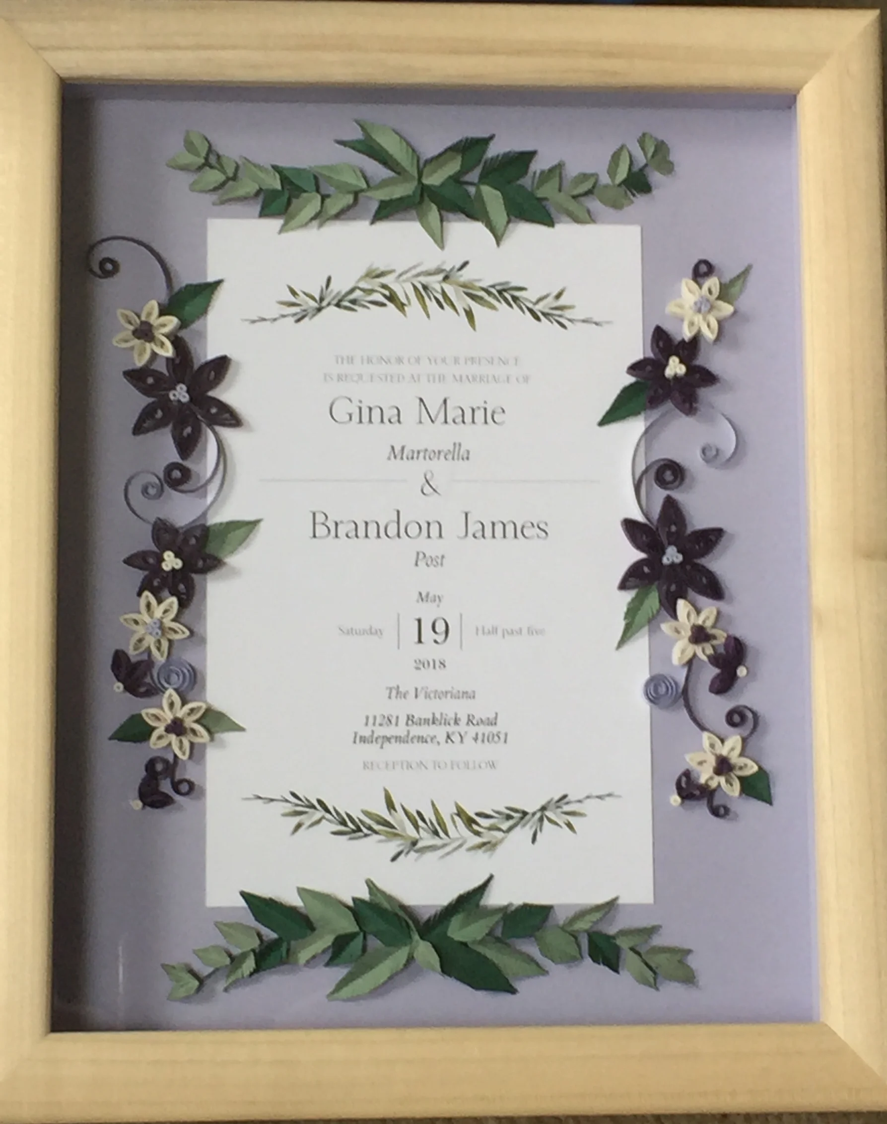   On this wedding invitation  I have quilled leaves  to mirror the vine work on the wedding invitation.  
