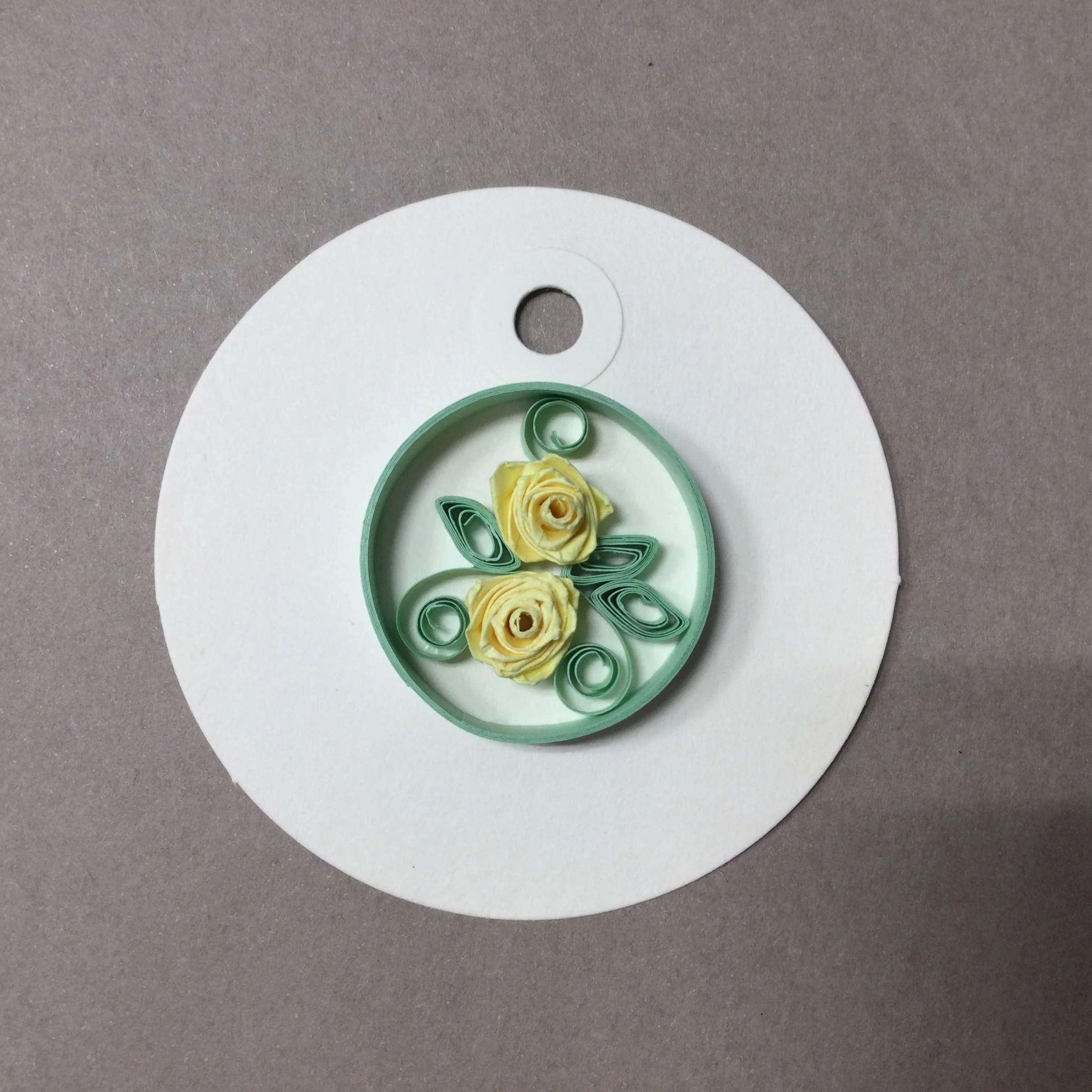 2 1/2" round white gift tag - yellow rose - $7.00