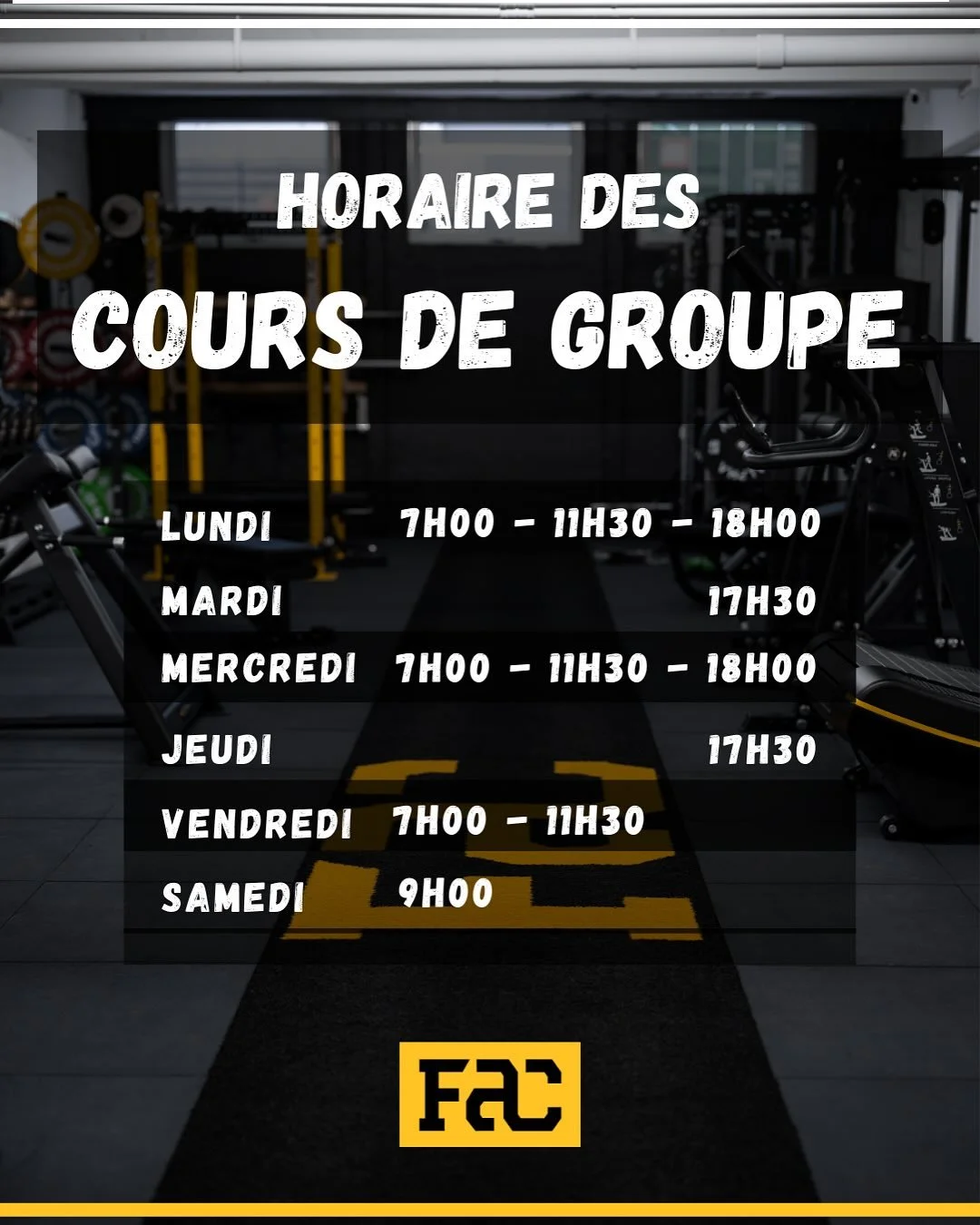 🚀 Nouvel horaire de cours de groupe dès septembre! ✨
Commence la rentrée du bon pied avec une routine qui bouge 🔥 
Voici ce qui t’attend à la FAC dès la semaine prochaine :
🌅 Les matins Muscu – Déve