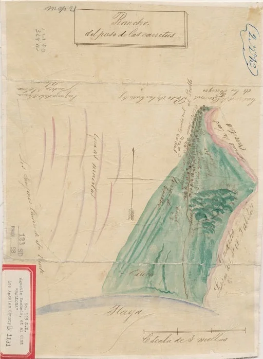 Diseno of Rancho del paso de las carretas, later Rancho la Ballona, circa 1840s