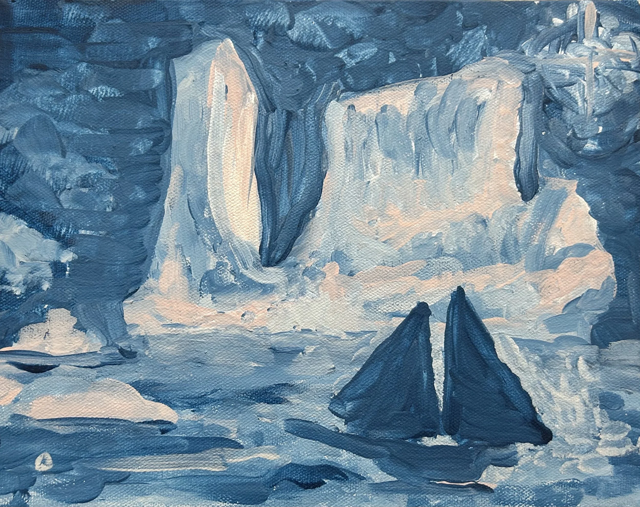 A Sailboat in the Moonlight Acrylic on canvas 8x10” 2023