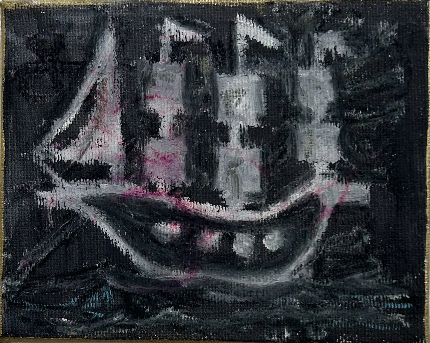Pirate Ship Oil pastel, acrylic on canvas 4 x 5” 2022