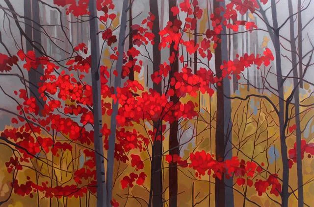 Leanne Bird, Red Leave II, 2018, acrylic on canvas, 60 x 40 inches